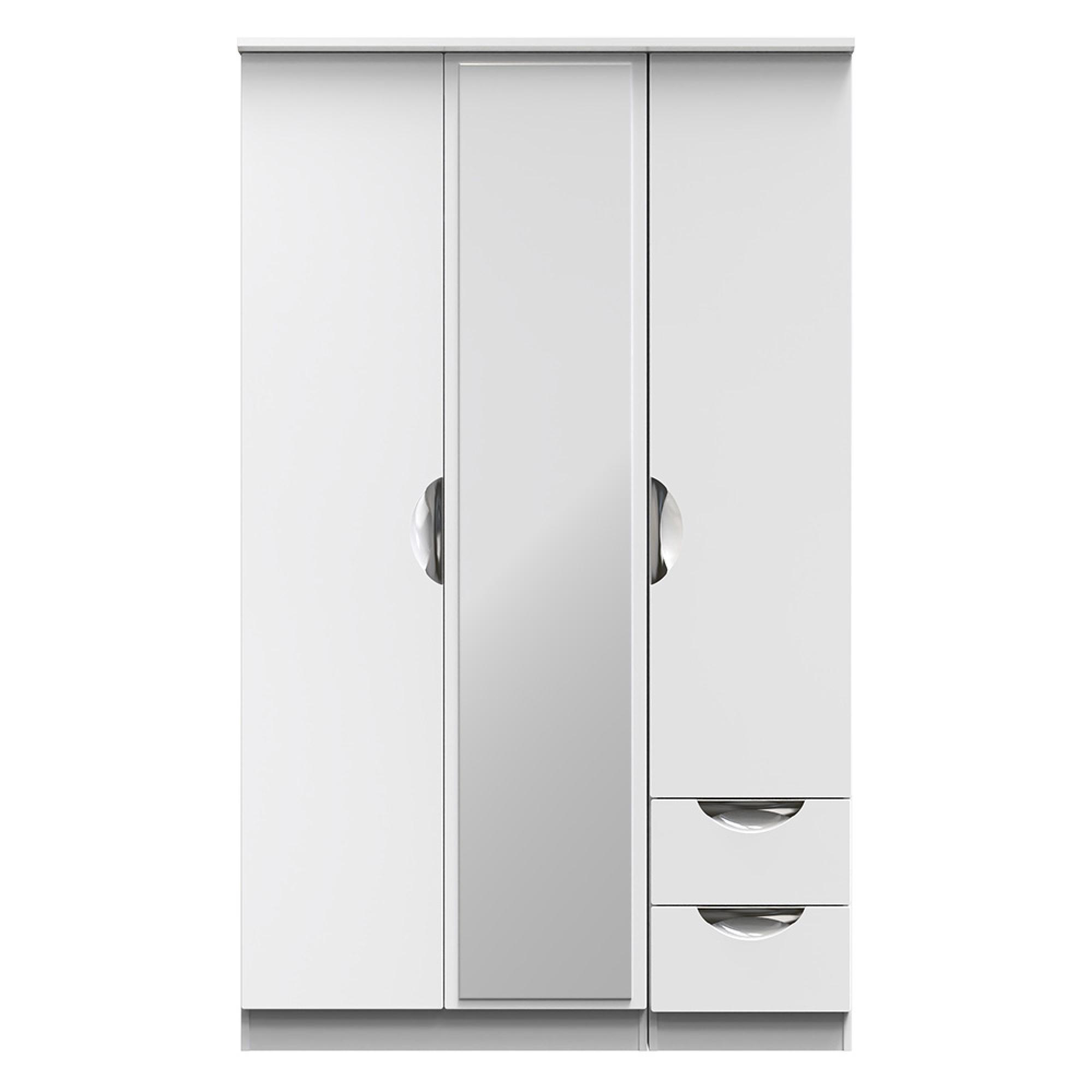 Camden Wardrobe - 3 Door - Combi with 1 Mirror - RHF 2 Drawers - White Gloss