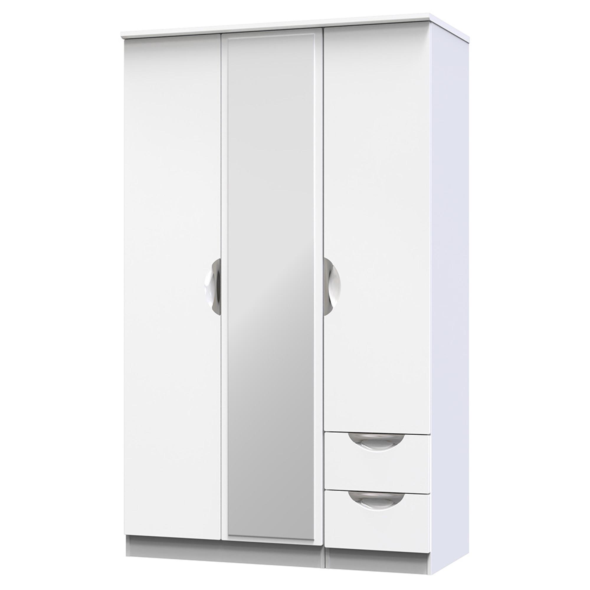 Camden Wardrobe - 3 Door - Combi with 1 Mirror - RHF 2 Drawers - White Gloss