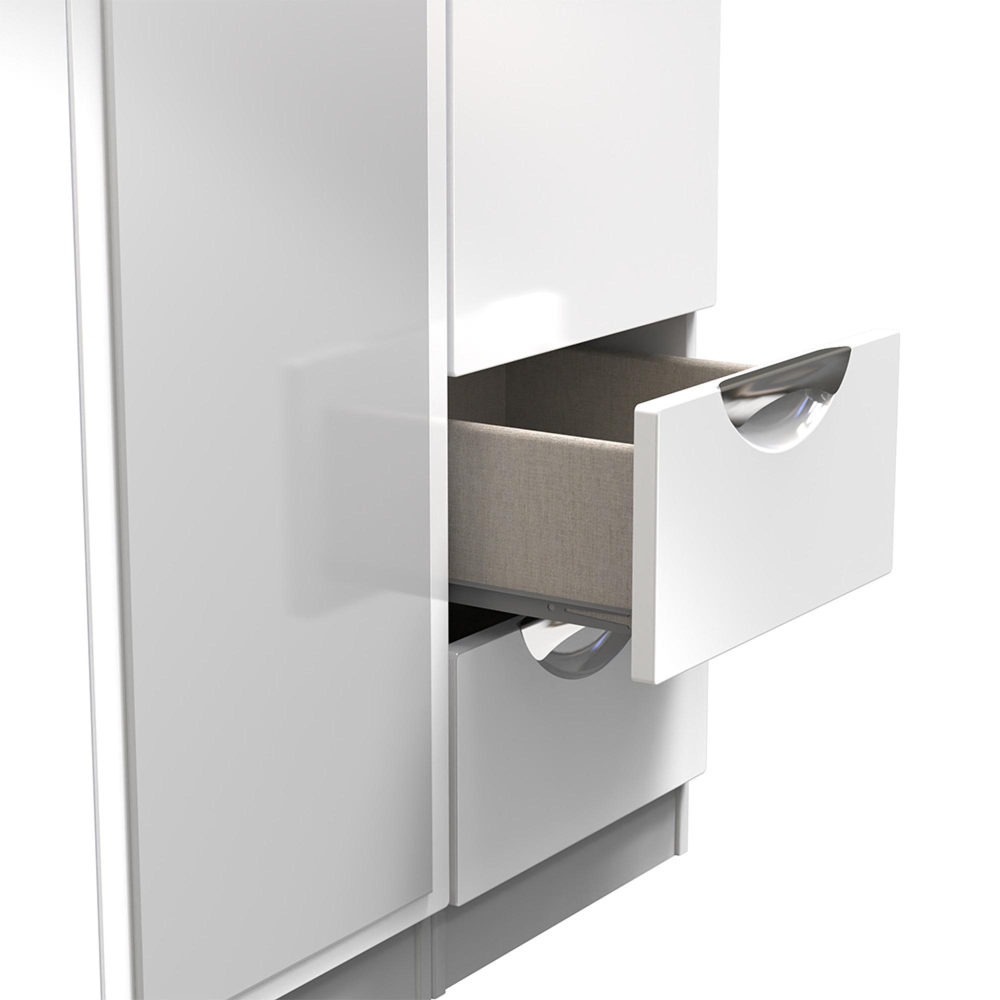Camden Wardrobe - 3 Door - Combi with 1 Mirror - RHF 2 Drawers - White Gloss