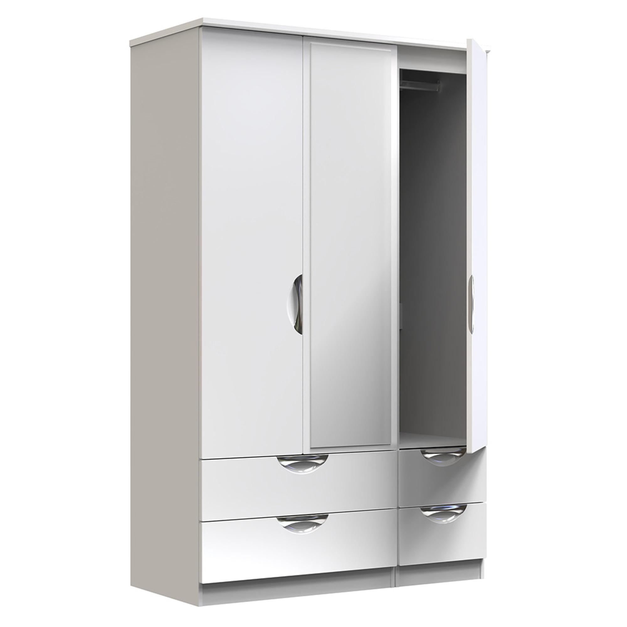 Camden Wardrobe - 3 Door - Combi with 1 Mirror - White Gloss