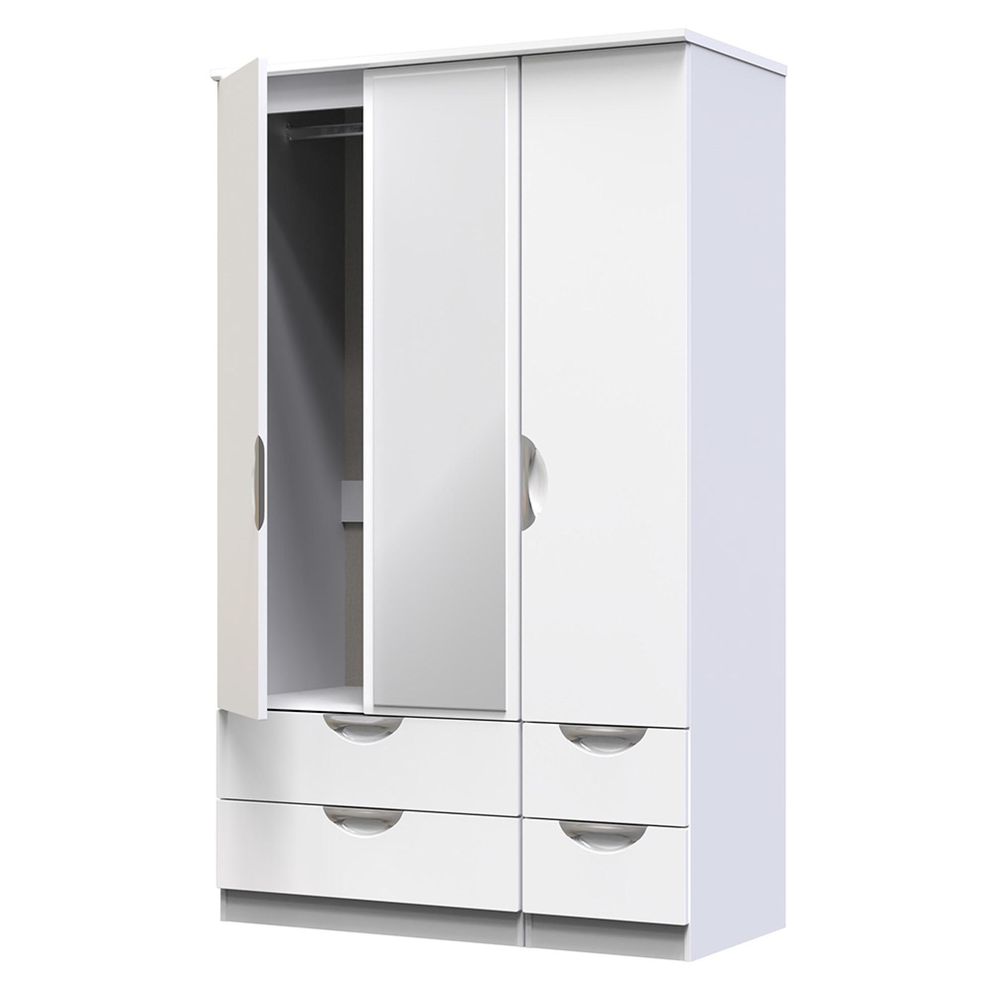 Camden Wardrobe - 3 Door - Combi with 1 Mirror - White Gloss