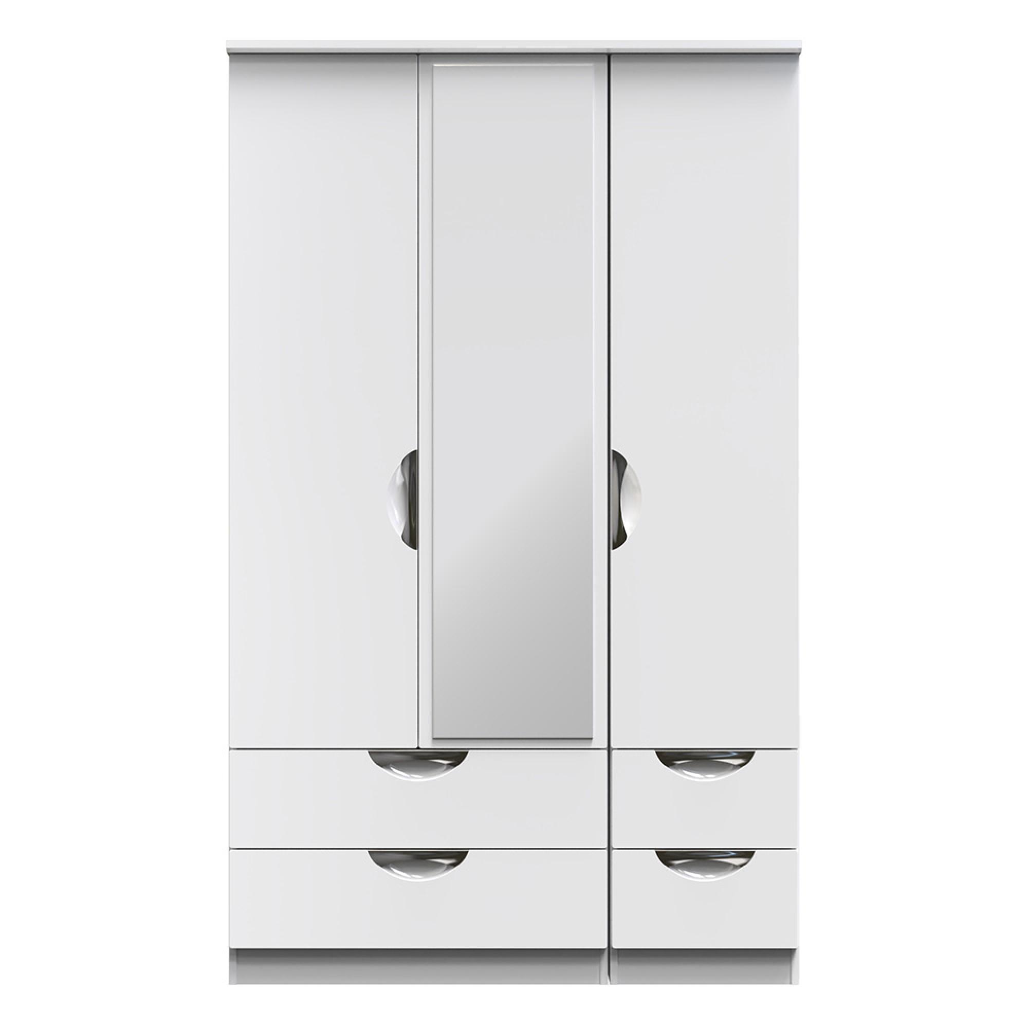 Camden Wardrobe - 3 Door - Combi with 1 Mirror - White Gloss