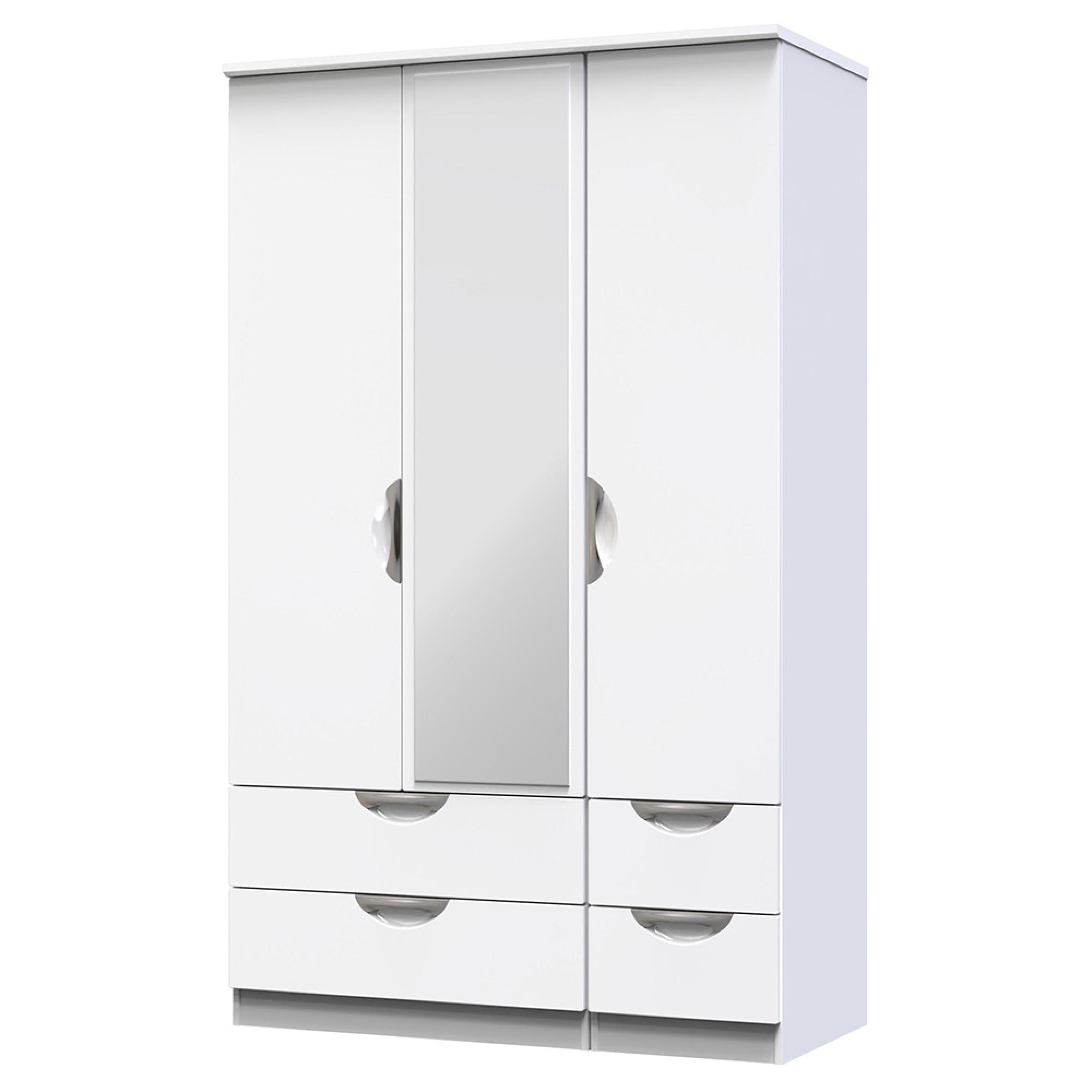 Camden Wardrobe - 3 Door - Combi with 1 Mirror - White Gloss