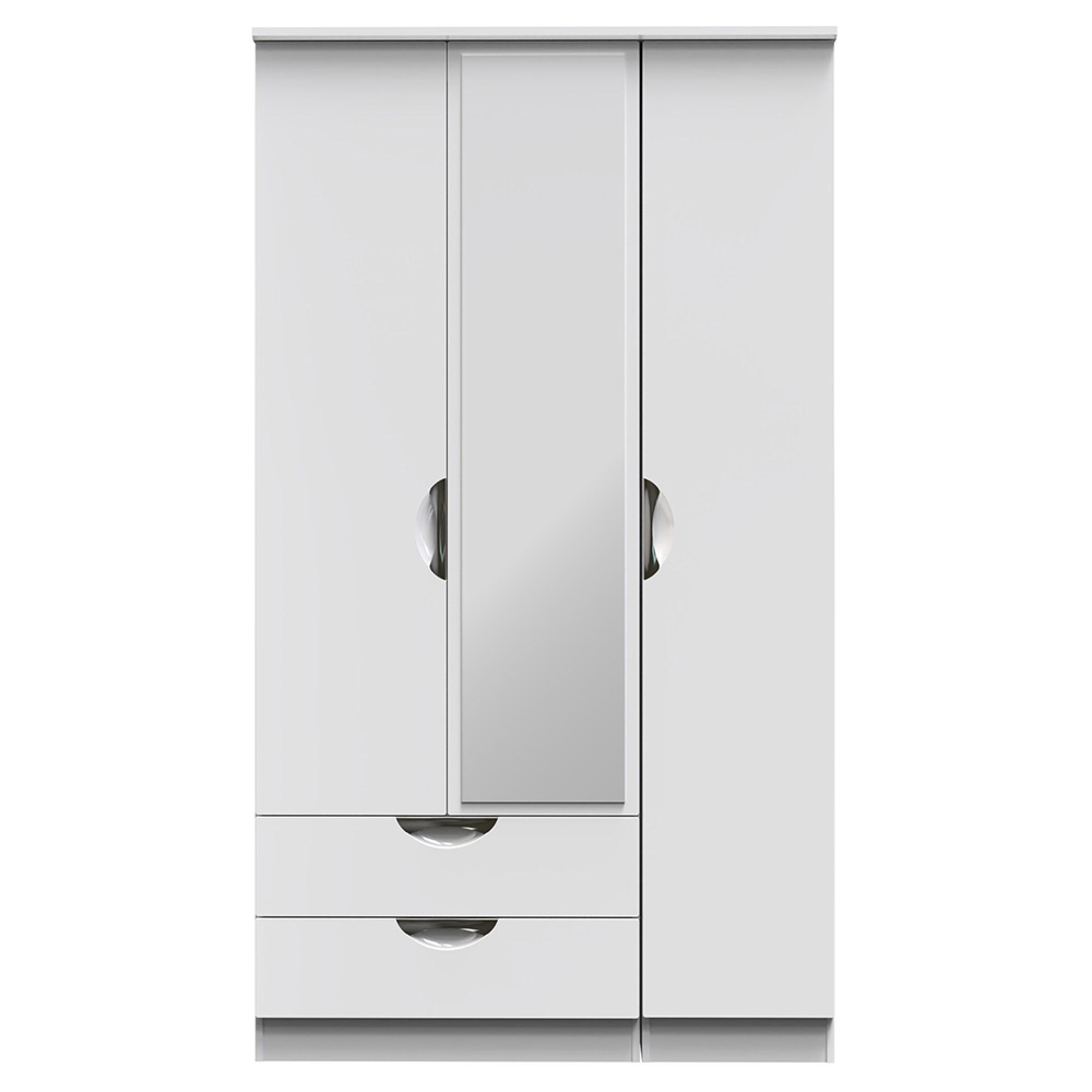 Camden Wardrobe - 3 Door - Tall Combi - with 1 Mirror - LHF 2 Drawers - White Gloss