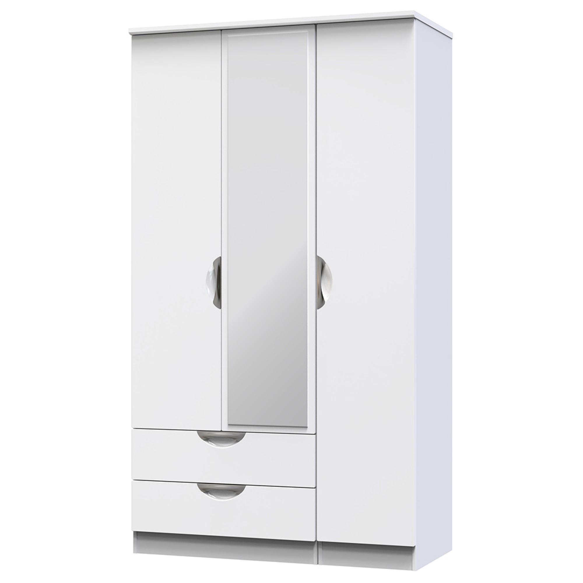 Camden Wardrobe - 3 Door - Tall Combi - with 1 Mirror - LHF 2 Drawers - White Gloss