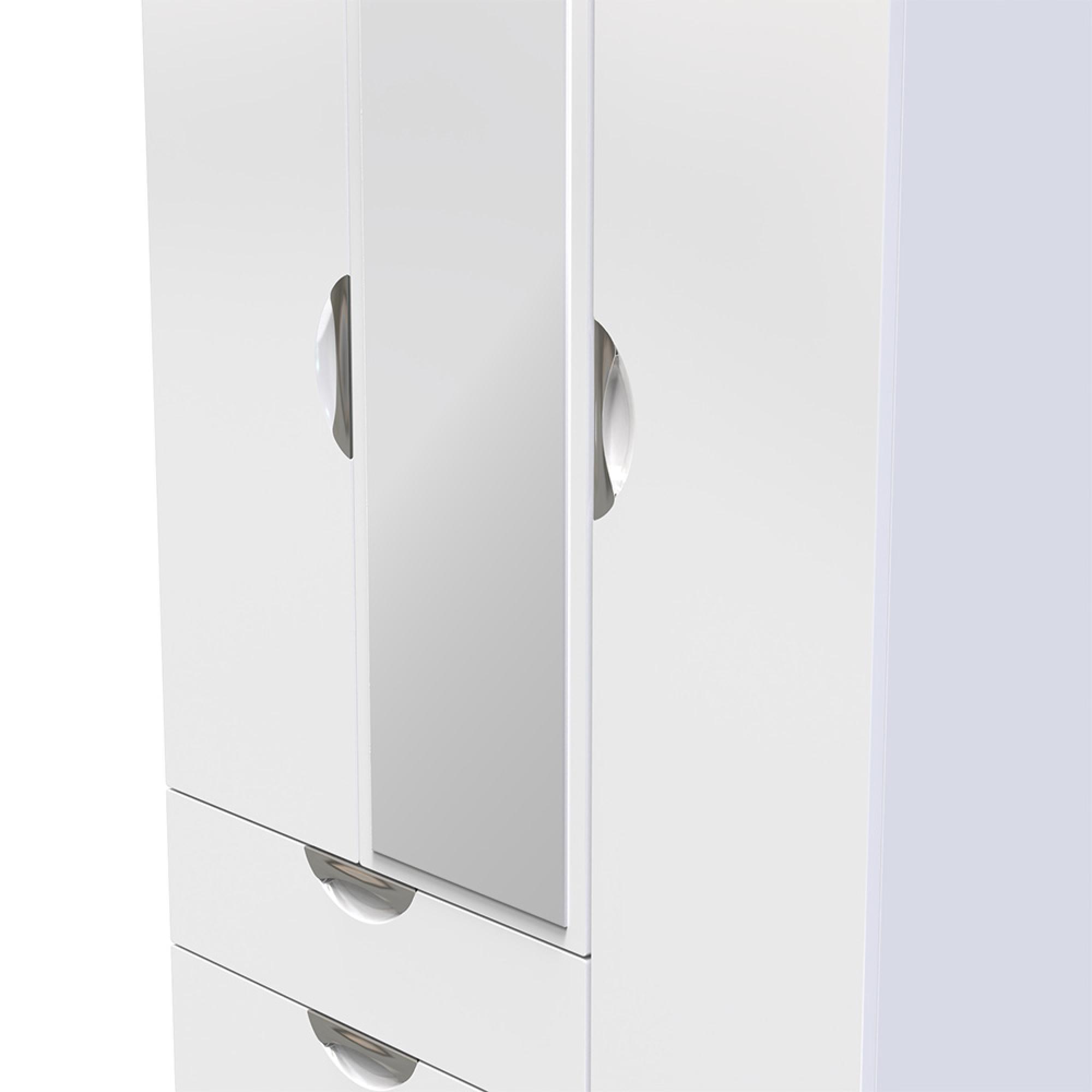 Camden Wardrobe - 3 Door - Tall Combi - with 1 Mirror - LHF 2 Drawers - White Gloss