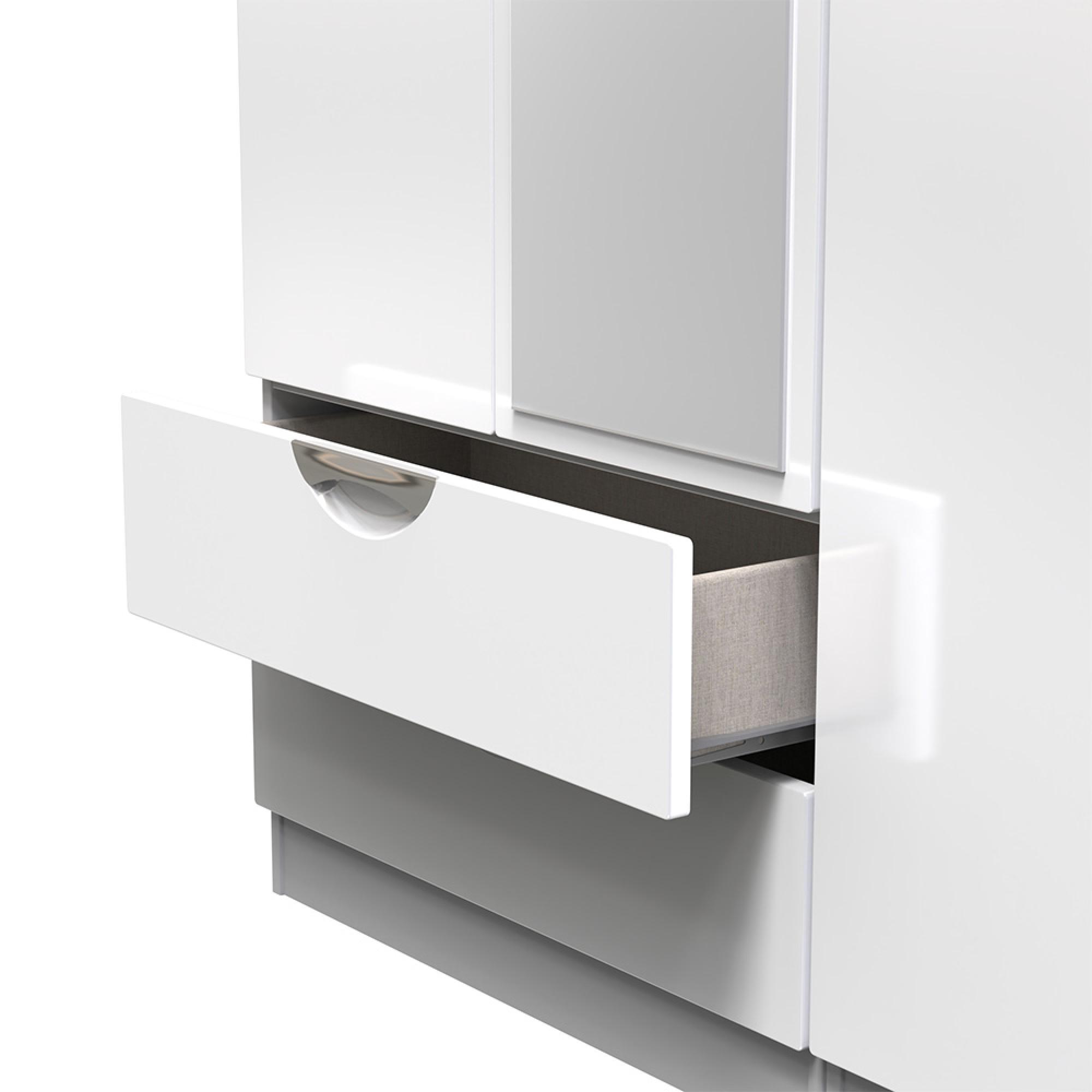 Camden Wardrobe - 3 Door - Tall Combi - with 1 Mirror - LHF 2 Drawers - White Gloss
