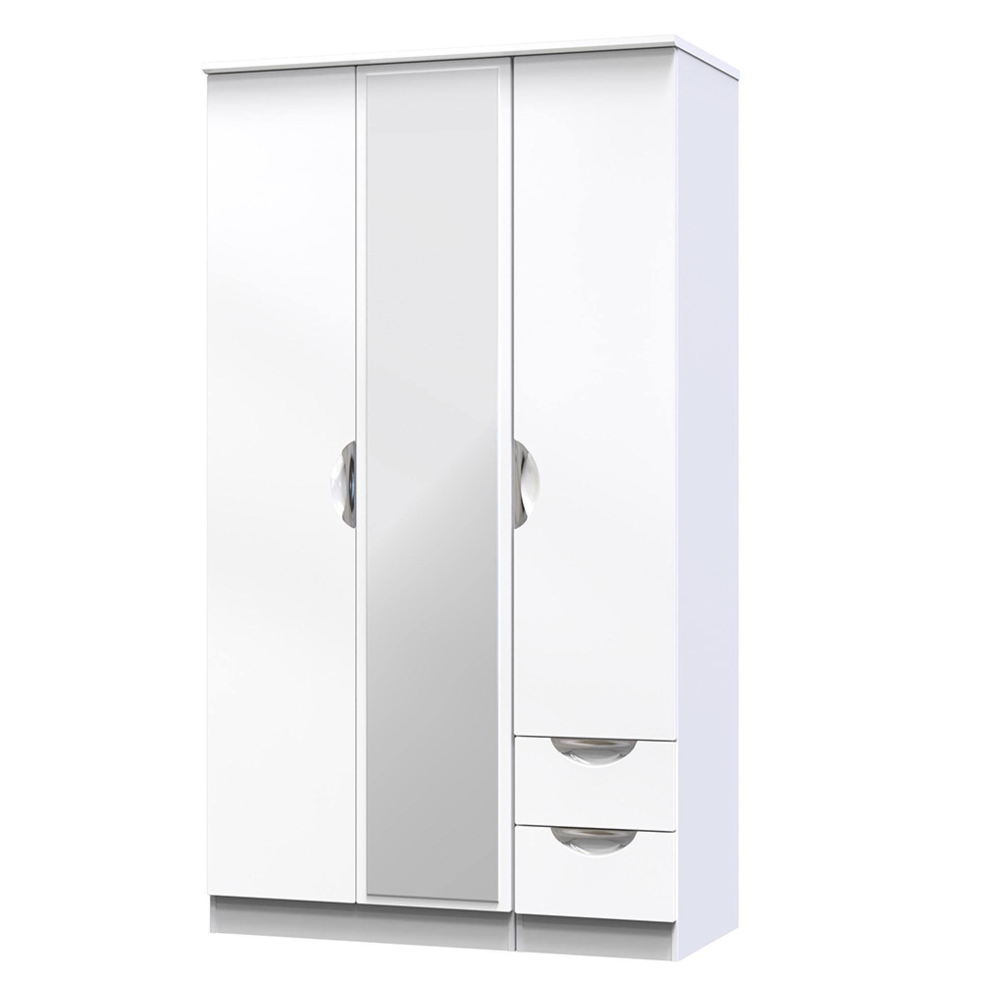 Camden Wardrobe - 3 Door - Tall Combi - with 1 Mirror - RHF 2 Drawers - White Gloss