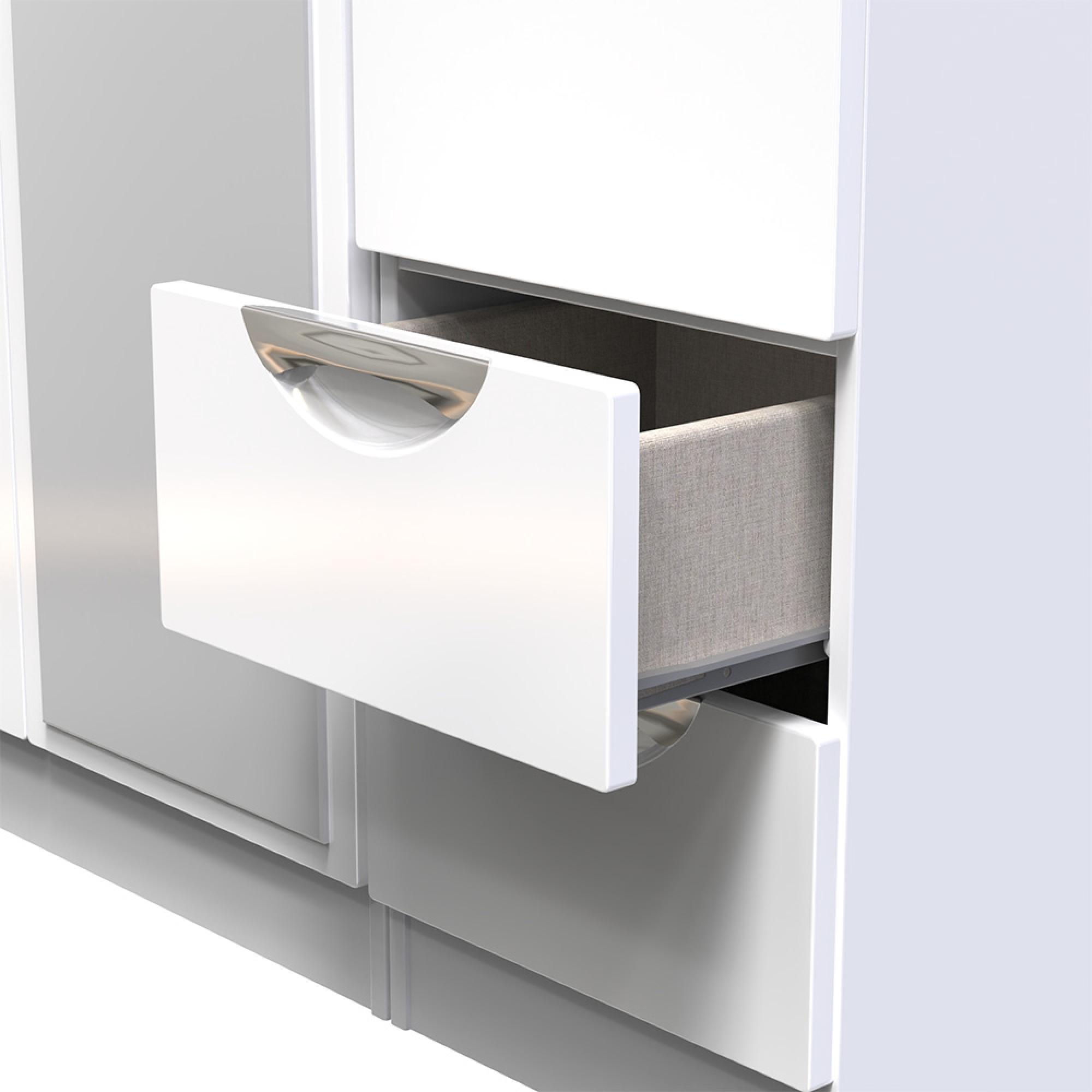 Camden Wardrobe - 3 Door - Tall Combi - with 1 Mirror - RHF 2 Drawers - White Gloss