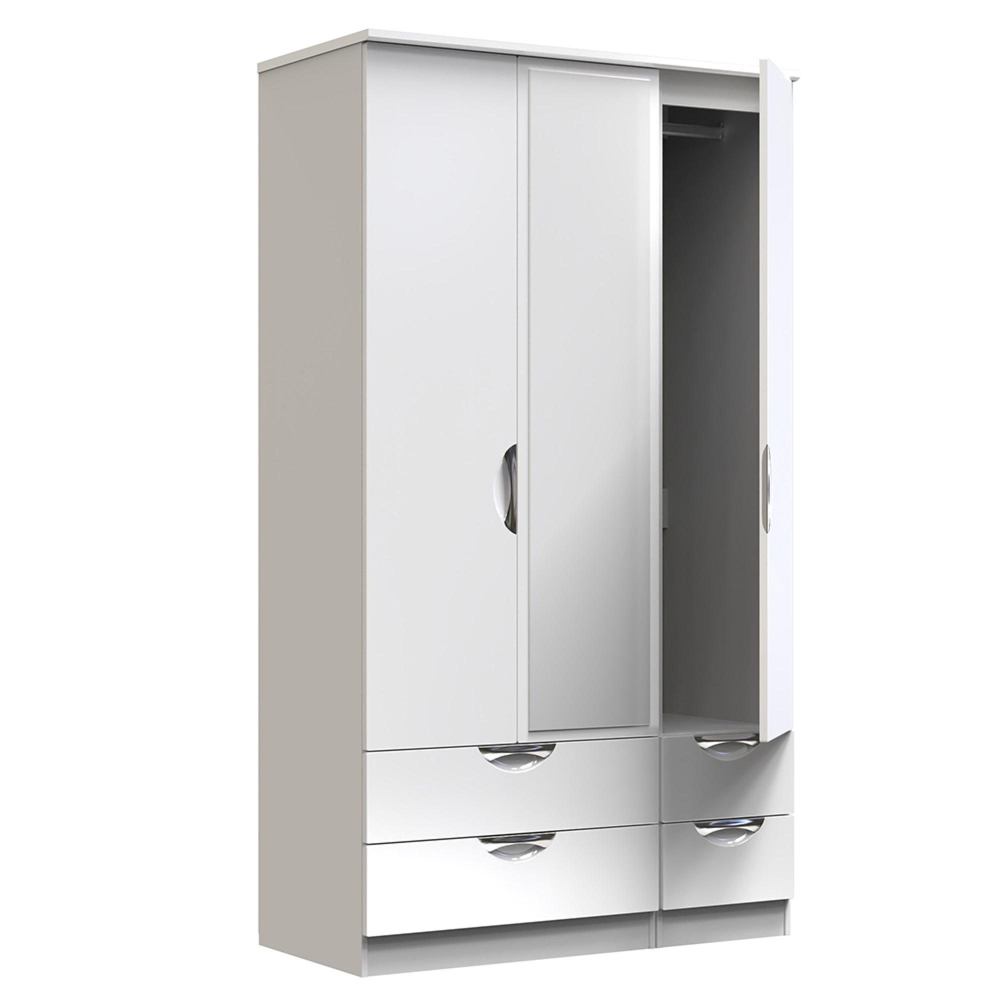 Camden Wardrobe - 3 Door - Tall Combi with 1 Mirror - White Gloss