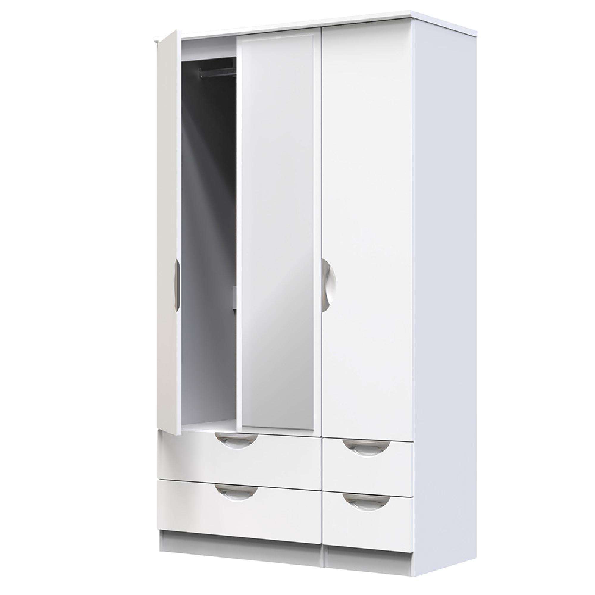 Camden Wardrobe - 3 Door - Tall Combi with 1 Mirror - White Gloss