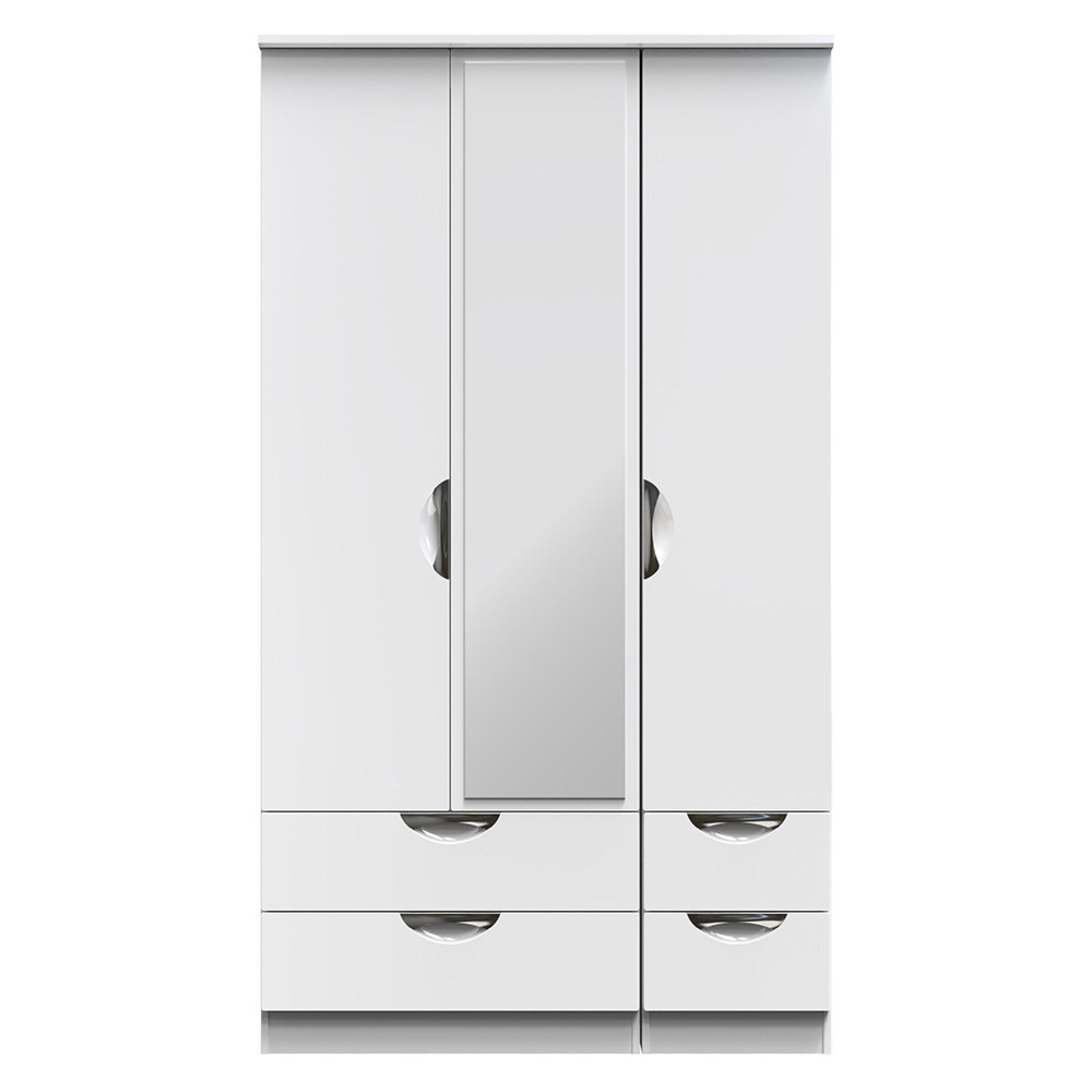 Camden Wardrobe - 3 Door - Tall Combi with 1 Mirror - White Gloss