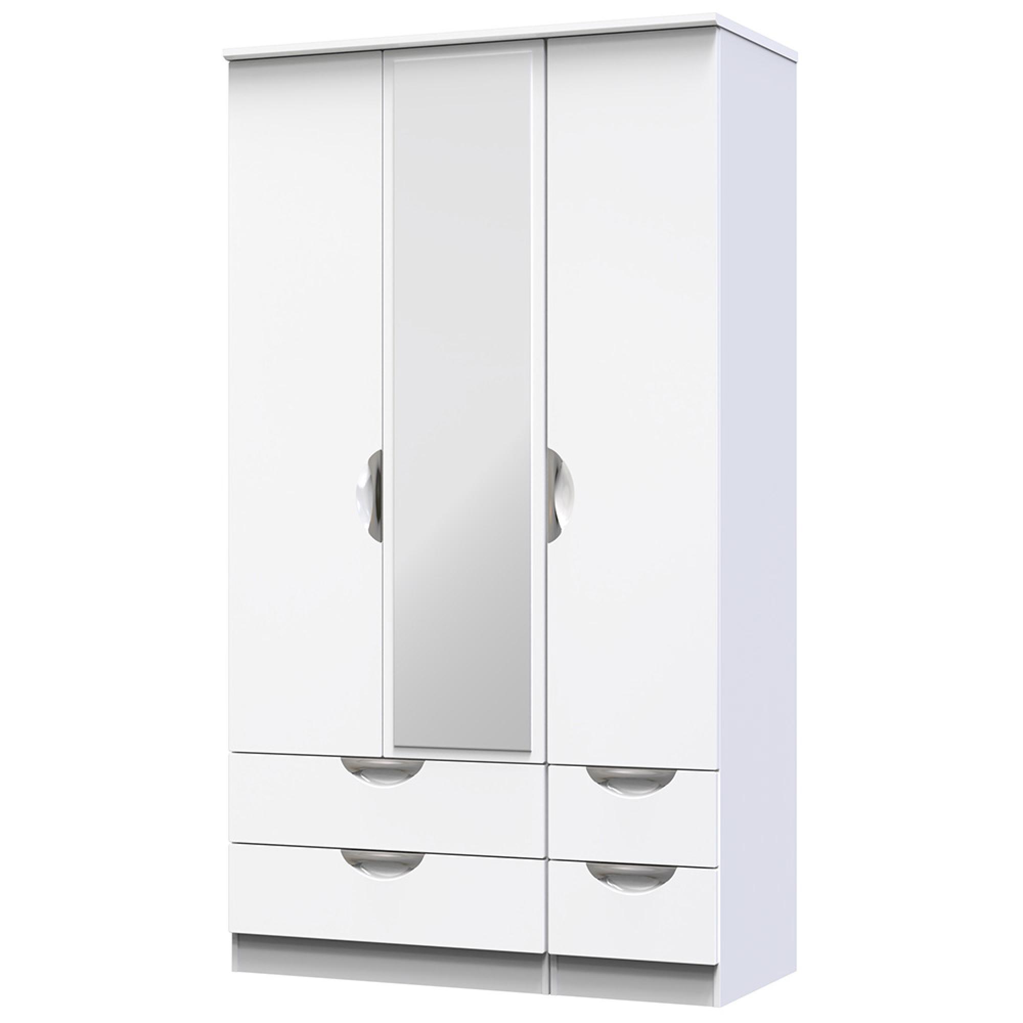 Camden Wardrobe - 3 Door - Tall Combi with 1 Mirror - White Gloss
