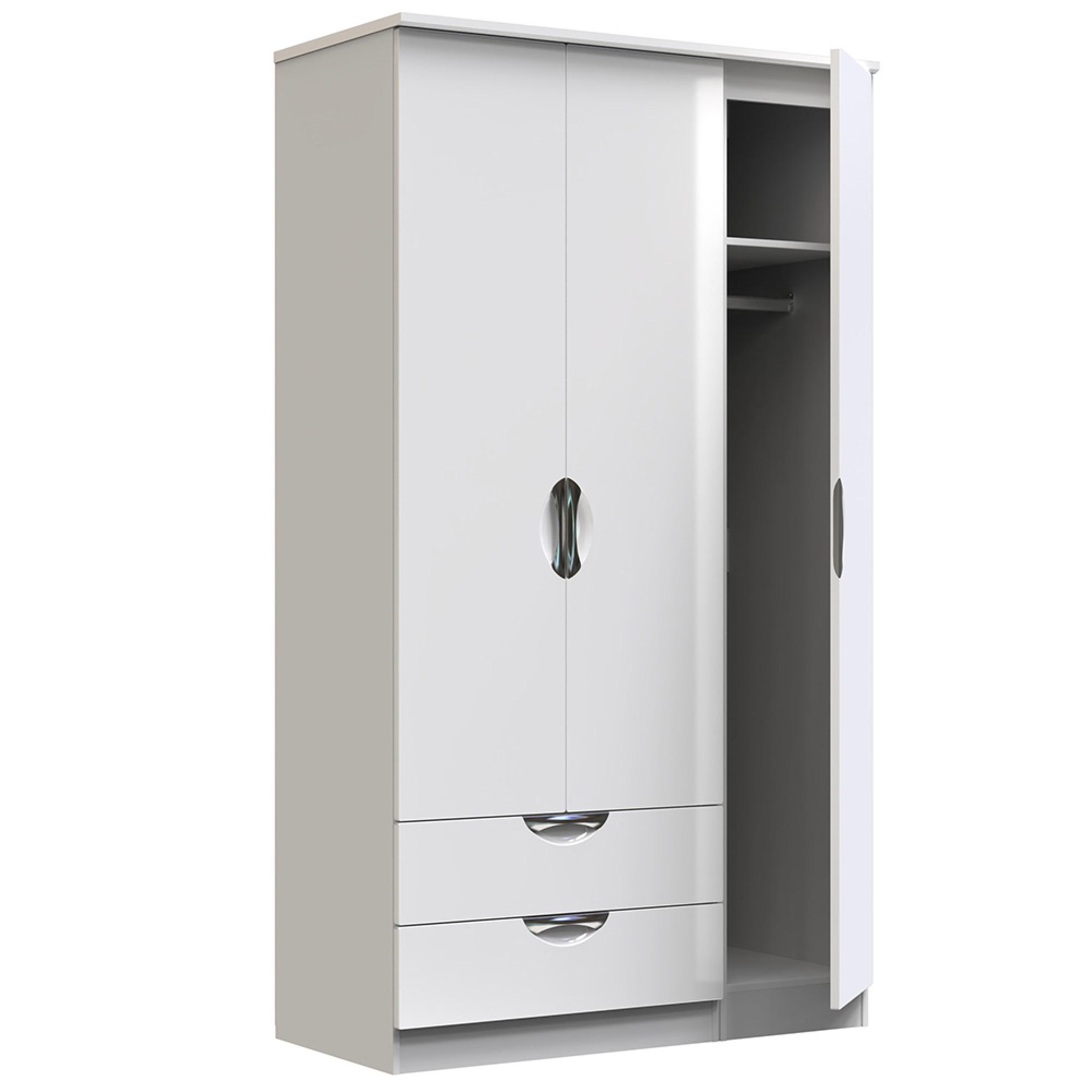 Camden Wardrobe - 3 Door - Tall Triple - LHF 2 Drawers - White Gloss