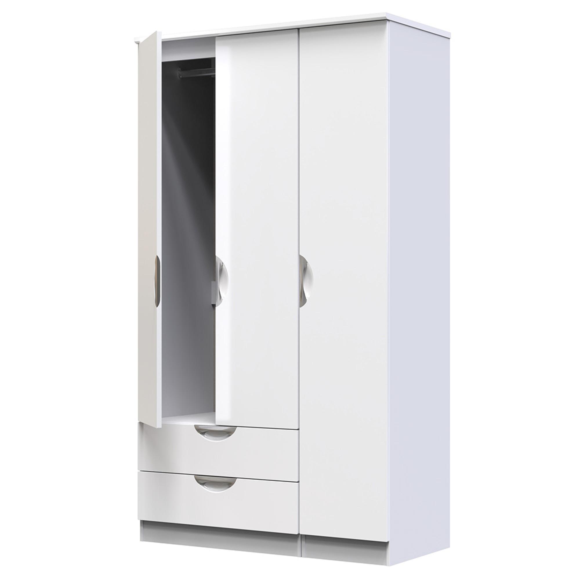 Camden Wardrobe - 3 Door - Tall Triple - LHF 2 Drawers - White Gloss