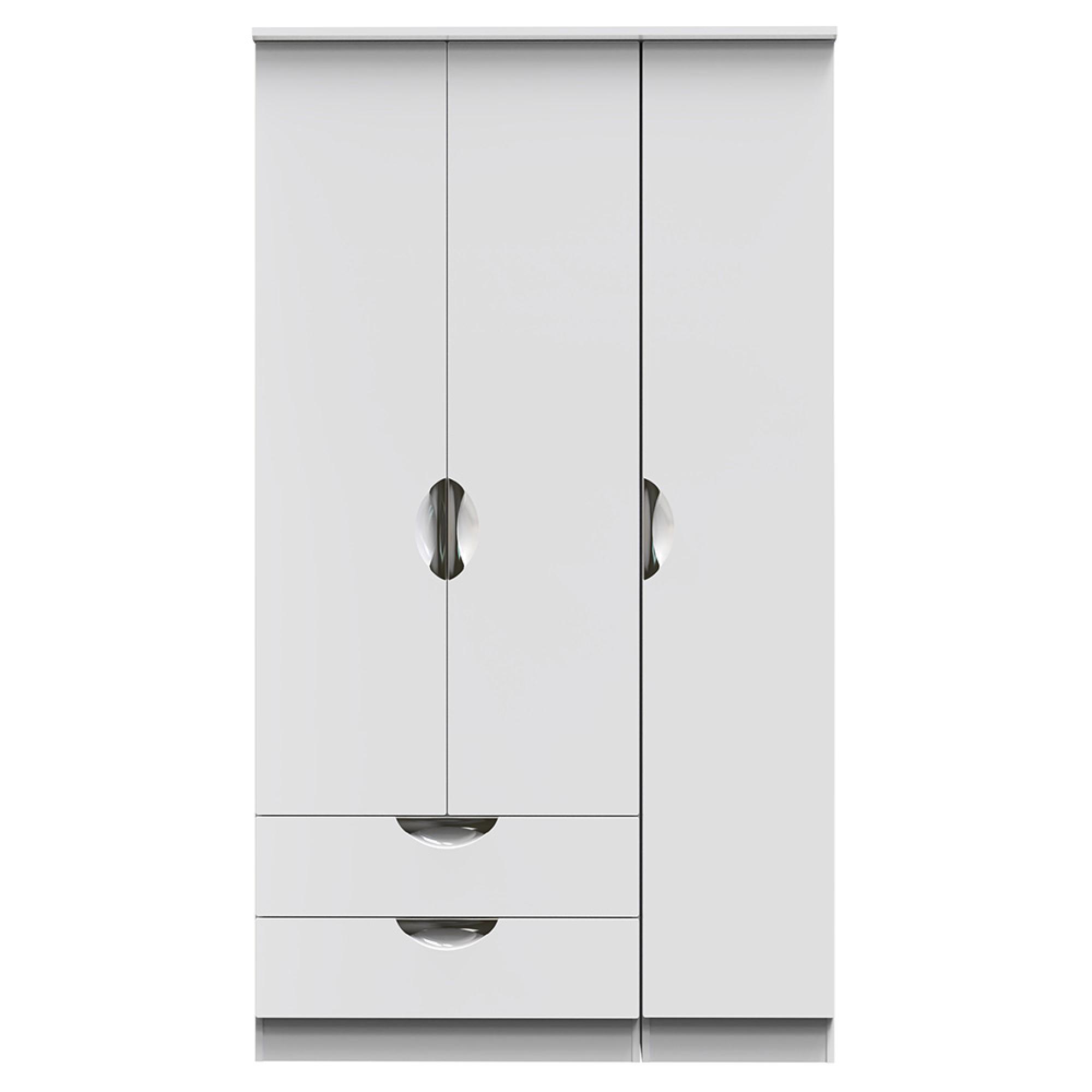 Camden Wardrobe - 3 Door - Tall Triple - LHF 2 Drawers - White Gloss