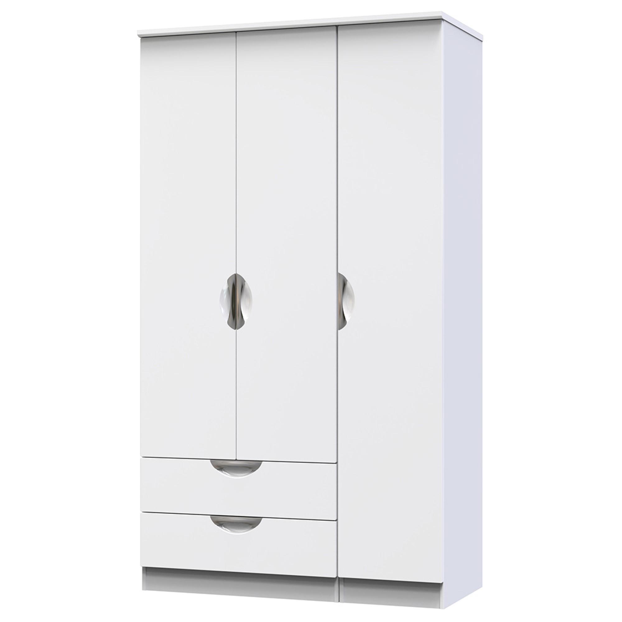 Camden Wardrobe - 3 Door - Tall Triple - LHF 2 Drawers - White Gloss