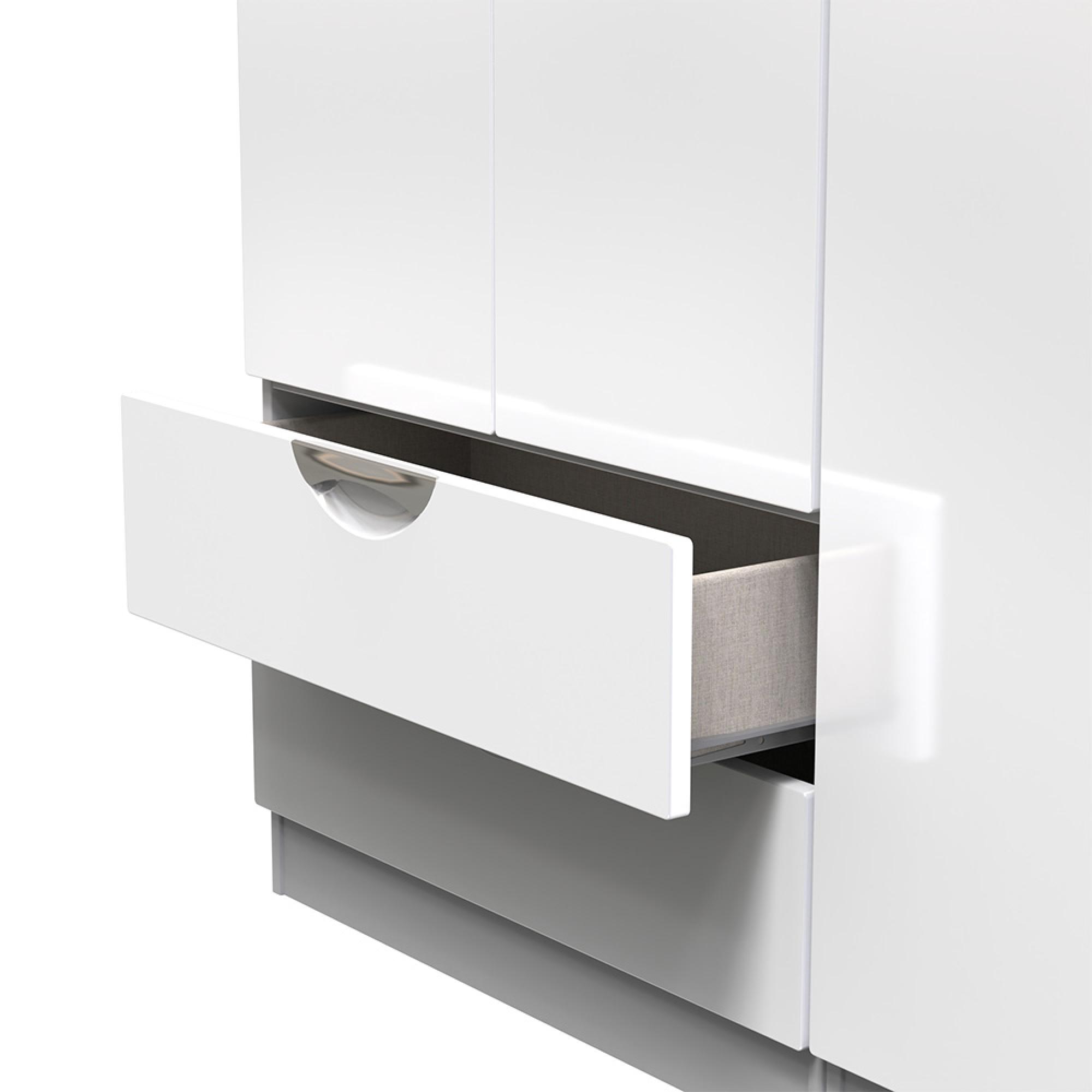 Camden Wardrobe - 3 Door - Tall Triple - LHF 2 Drawers - White Gloss