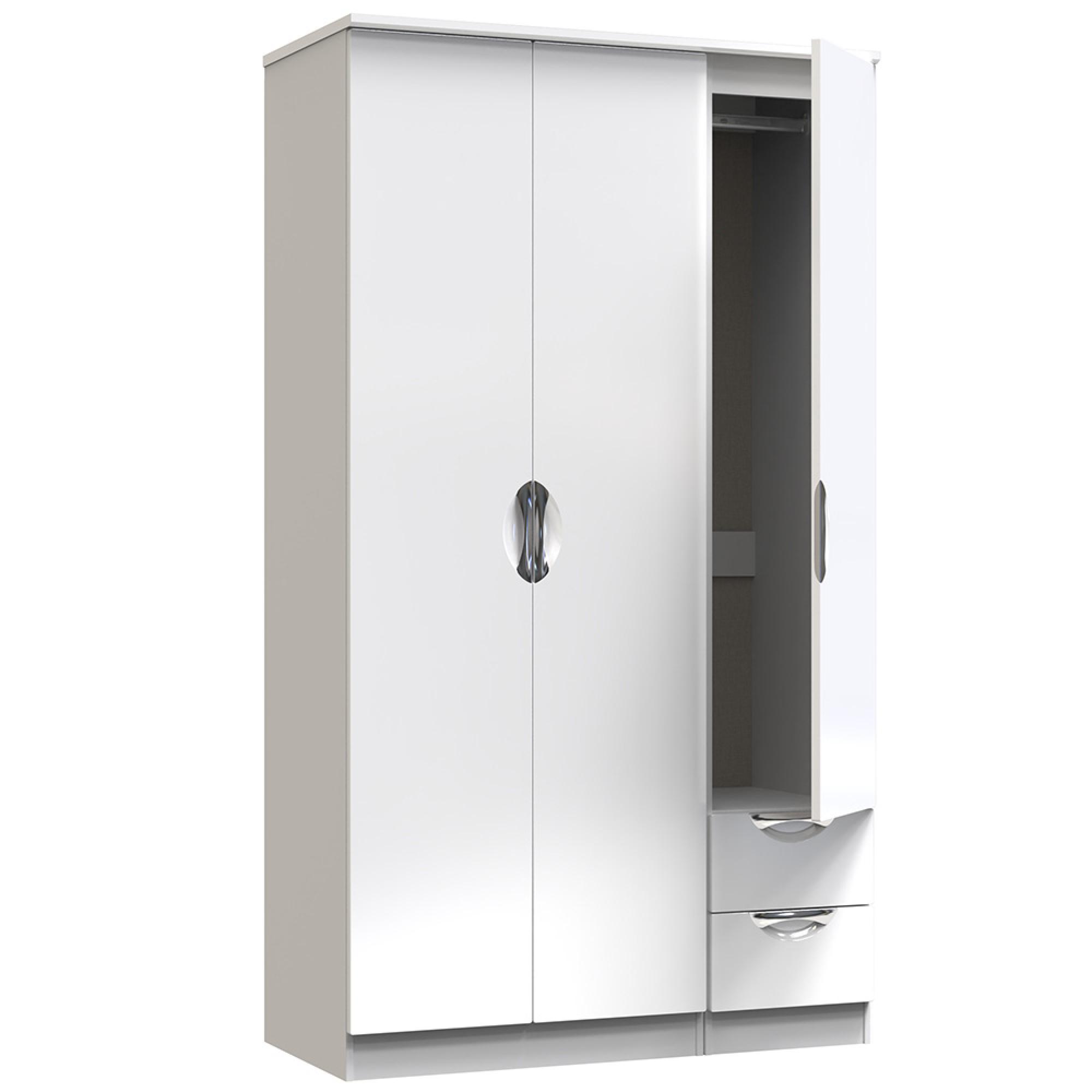Camden Wardrobe - 3 Door - Tall Triple - RHF 2 Drawers - White Gloss