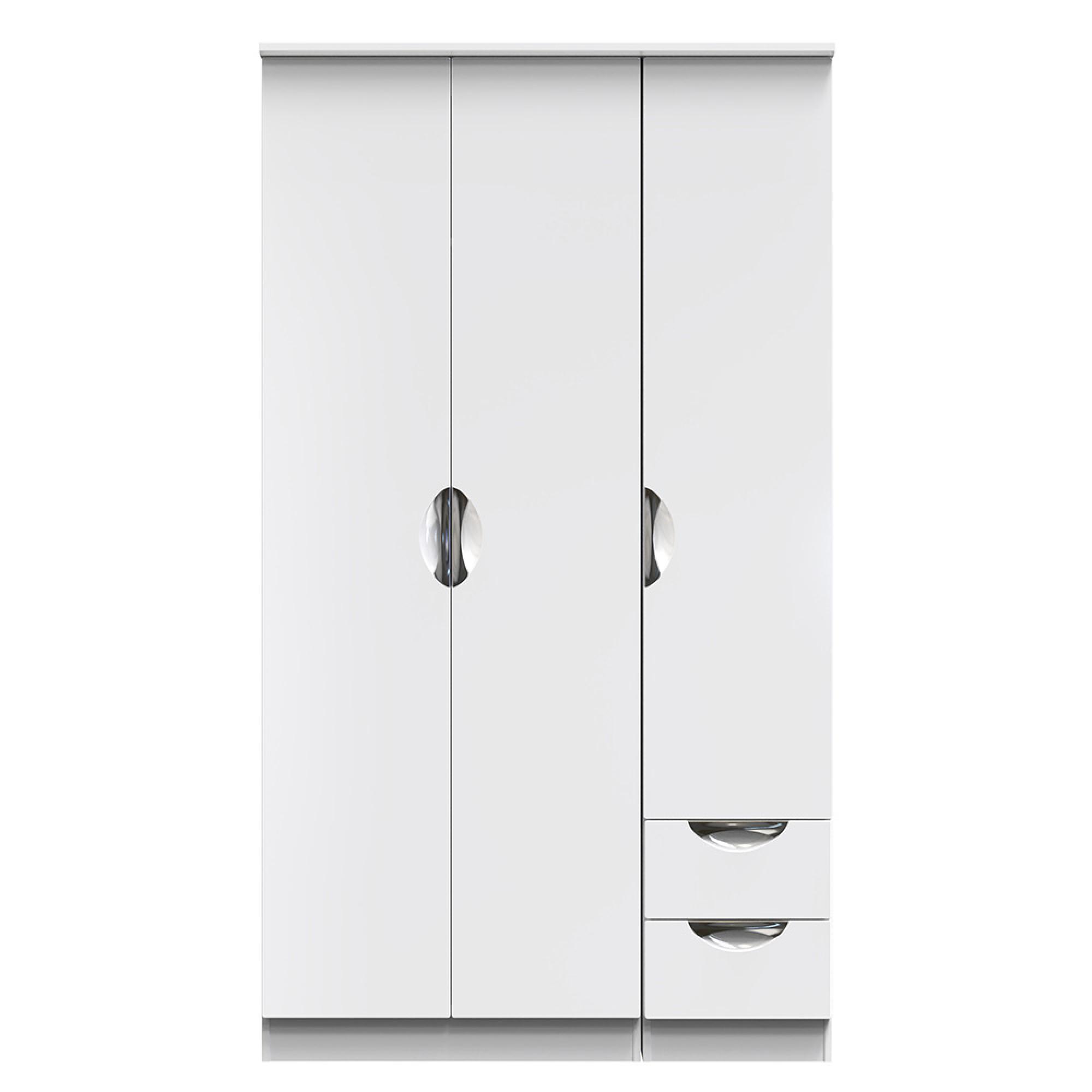 Camden Wardrobe - 3 Door - Tall Triple - RHF 2 Drawers - White Gloss