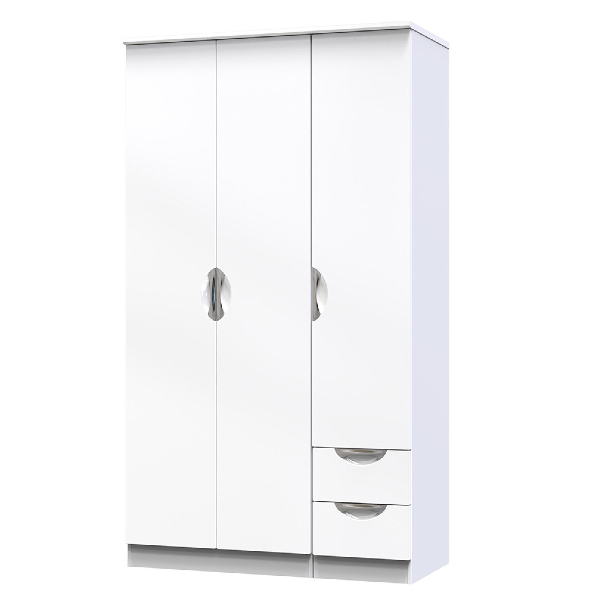 Camden Wardrobe - 3 Door - Tall Triple - RHF 2 Drawers - White Gloss