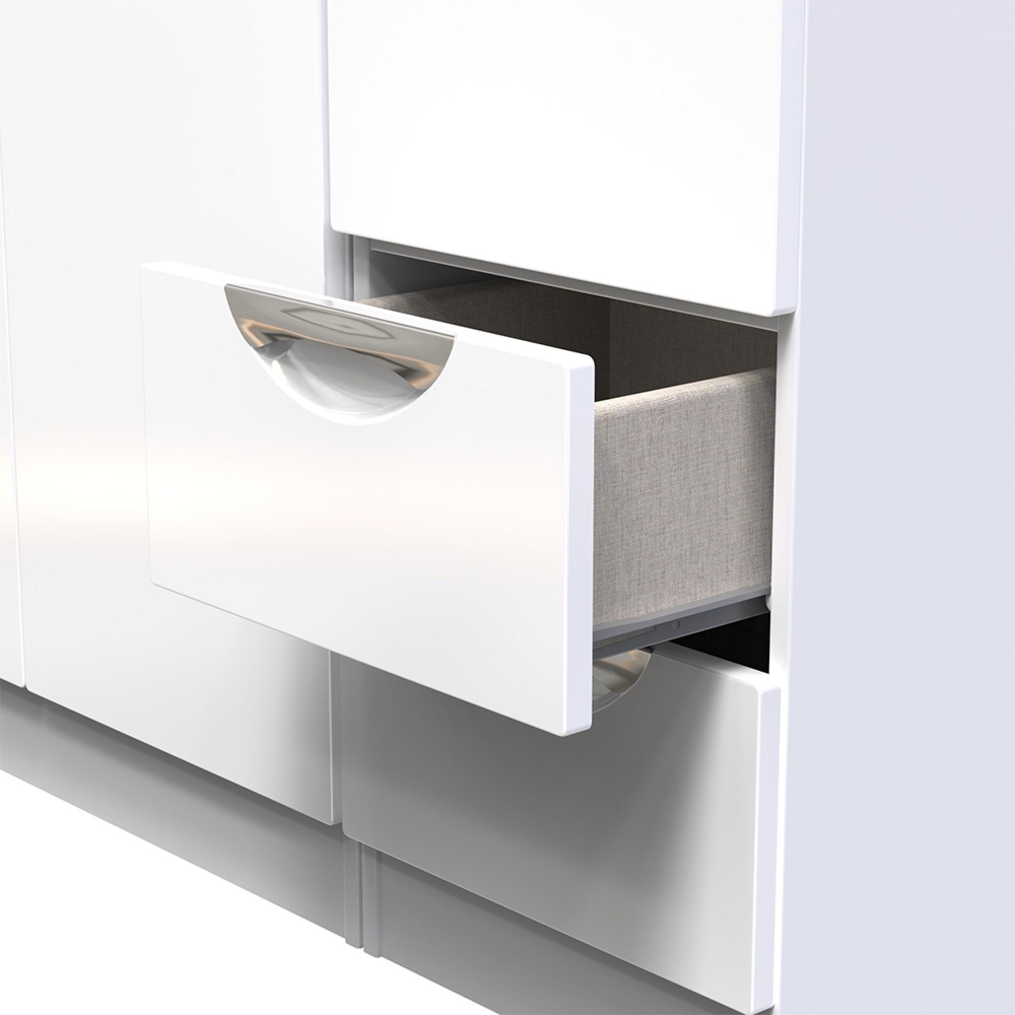 Camden Wardrobe - 3 Door - Tall Triple - RHF 2 Drawers - White Gloss