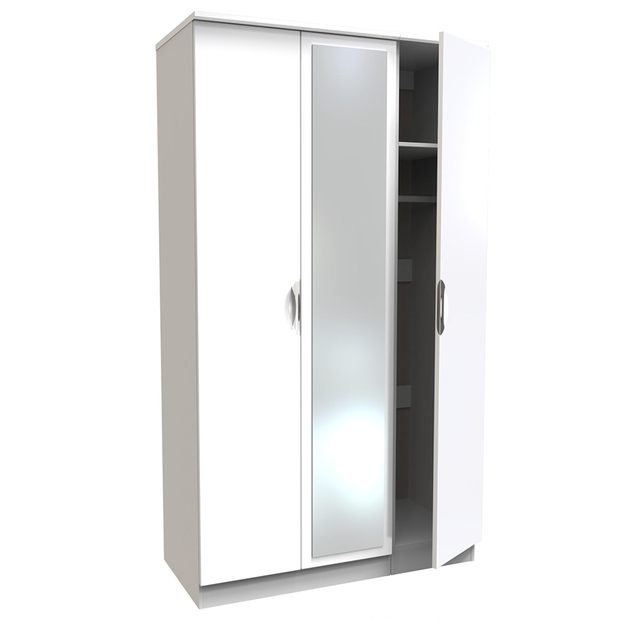 Camden Wardrobe - 3 Door - Tall Triple with 1 Mirror - White Gloss