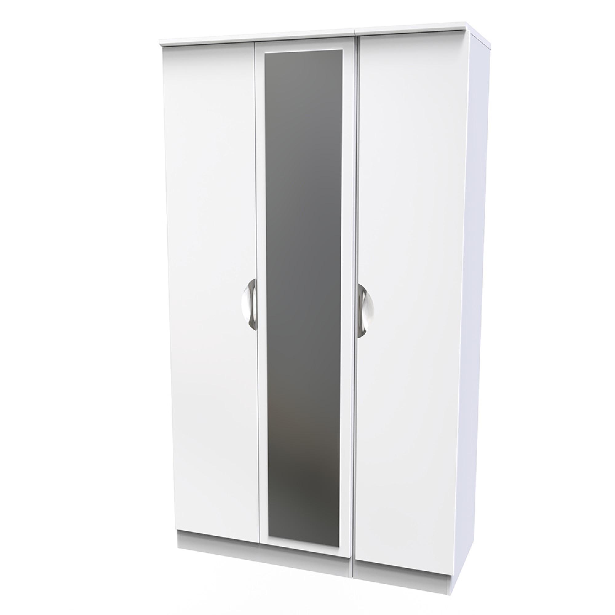 Camden Wardrobe - 3 Door - Tall Triple with 1 Mirror - White Gloss