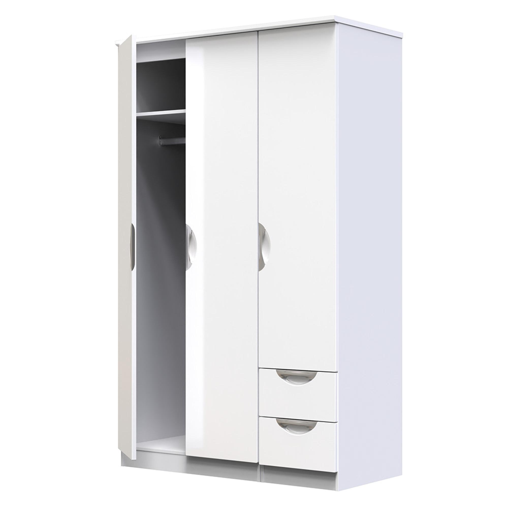 Camden Wardrobe - 3 Door - Triple - RHF 2 Drawers - White Gloss