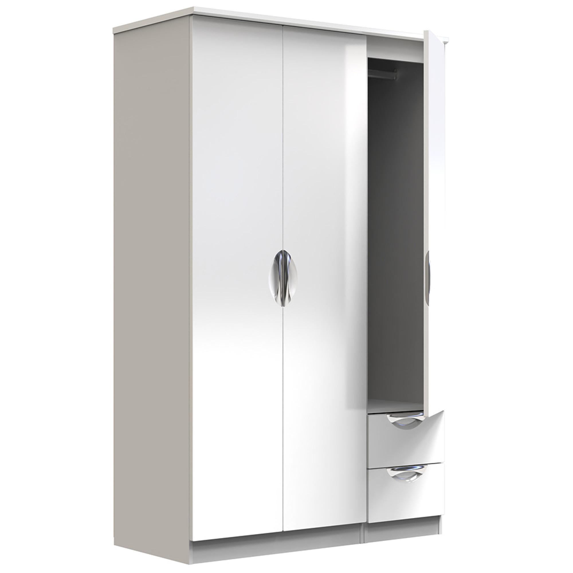 Camden Wardrobe - 3 Door - Triple - RHF 2 Drawers - White Gloss