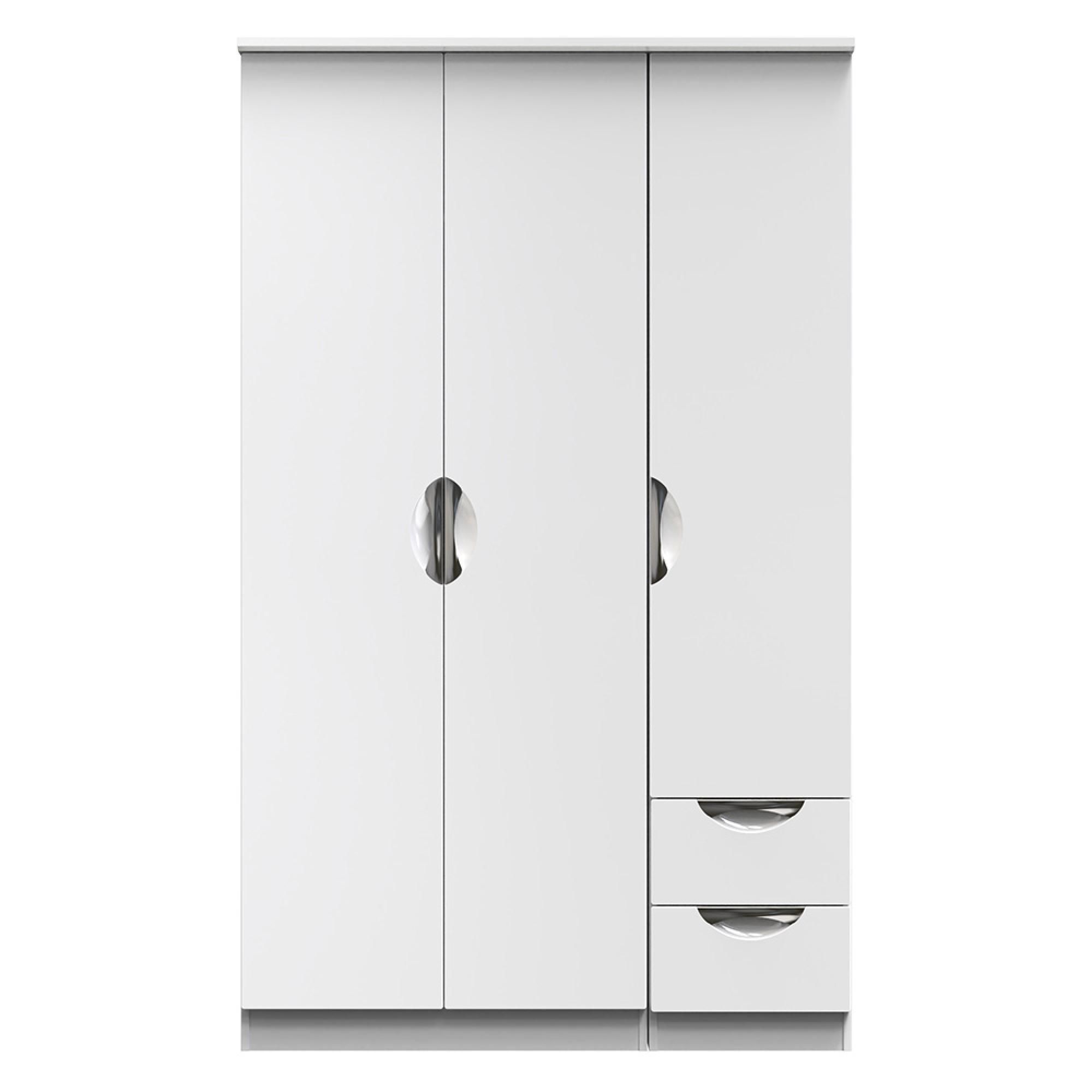 Camden Wardrobe - 3 Door - Triple - RHF 2 Drawers - White Gloss