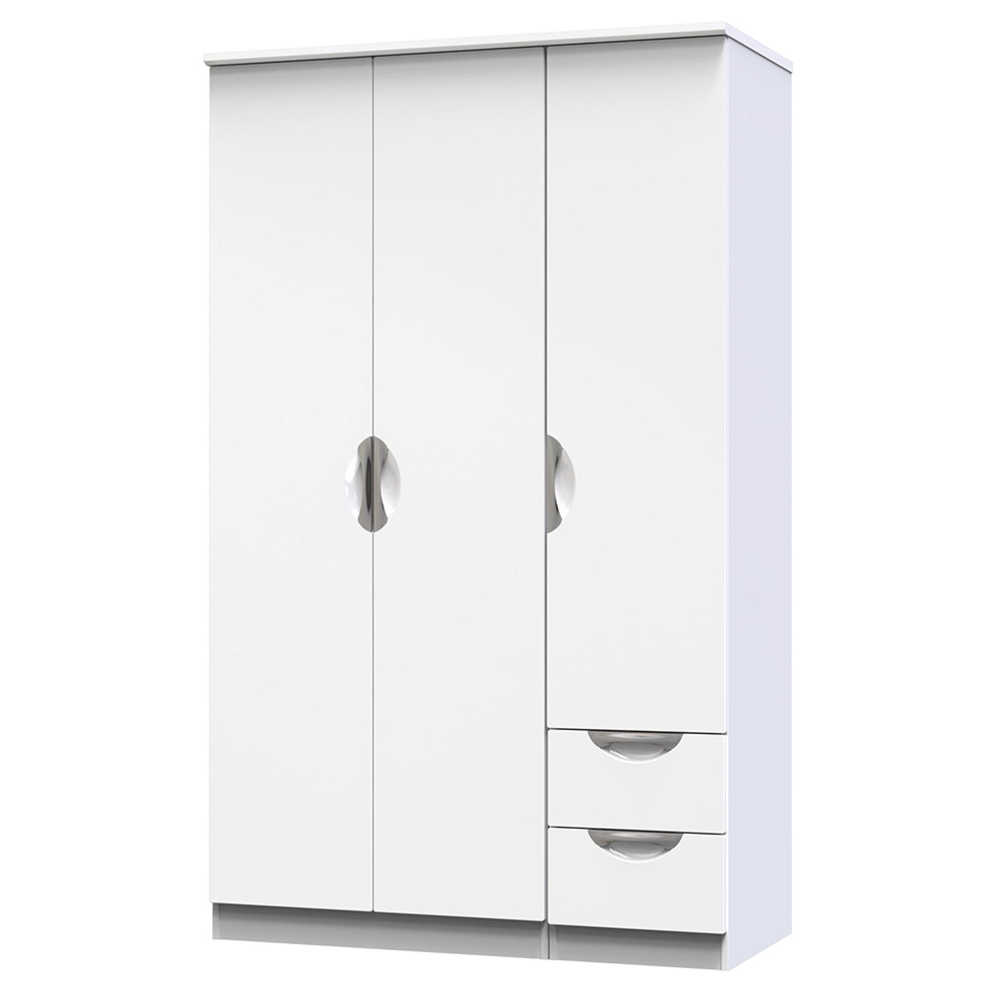 Camden Wardrobe - 3 Door - Triple - RHF 2 Drawers - White Gloss
