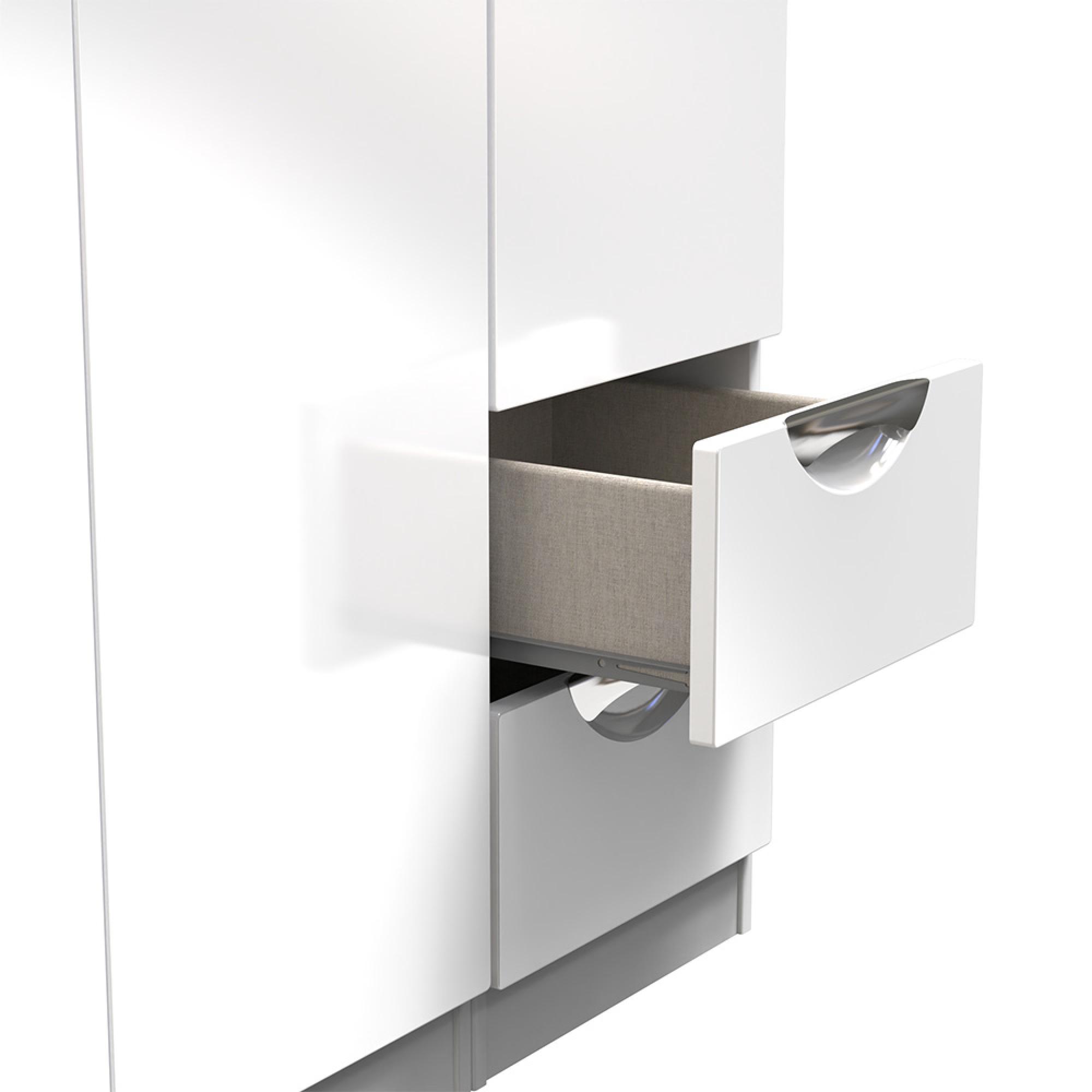Camden Wardrobe - 3 Door - Triple - RHF 2 Drawers - White Gloss