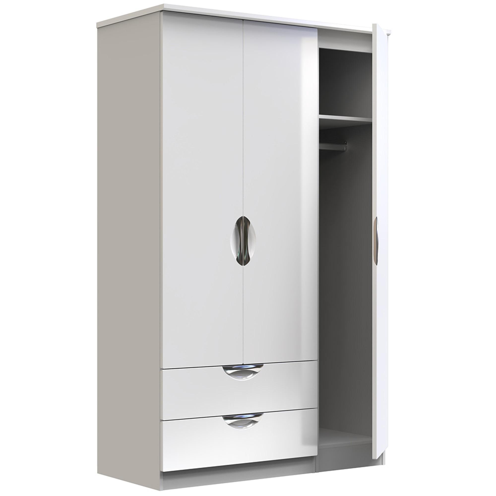 Camden Wardrobe - 3 Door - Triple Tall - LHF 2 Drawers - White Gloss