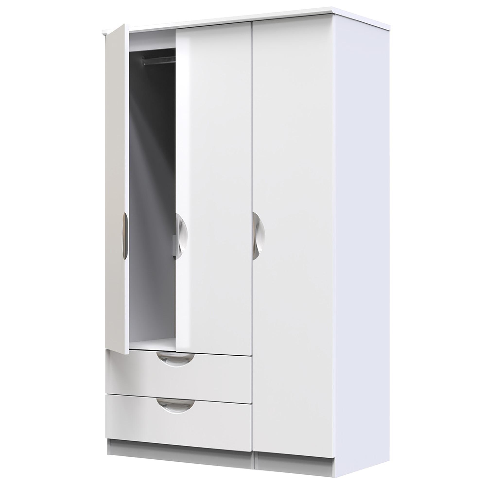 Camden Wardrobe - 3 Door - Triple Tall - LHF 2 Drawers - White Gloss