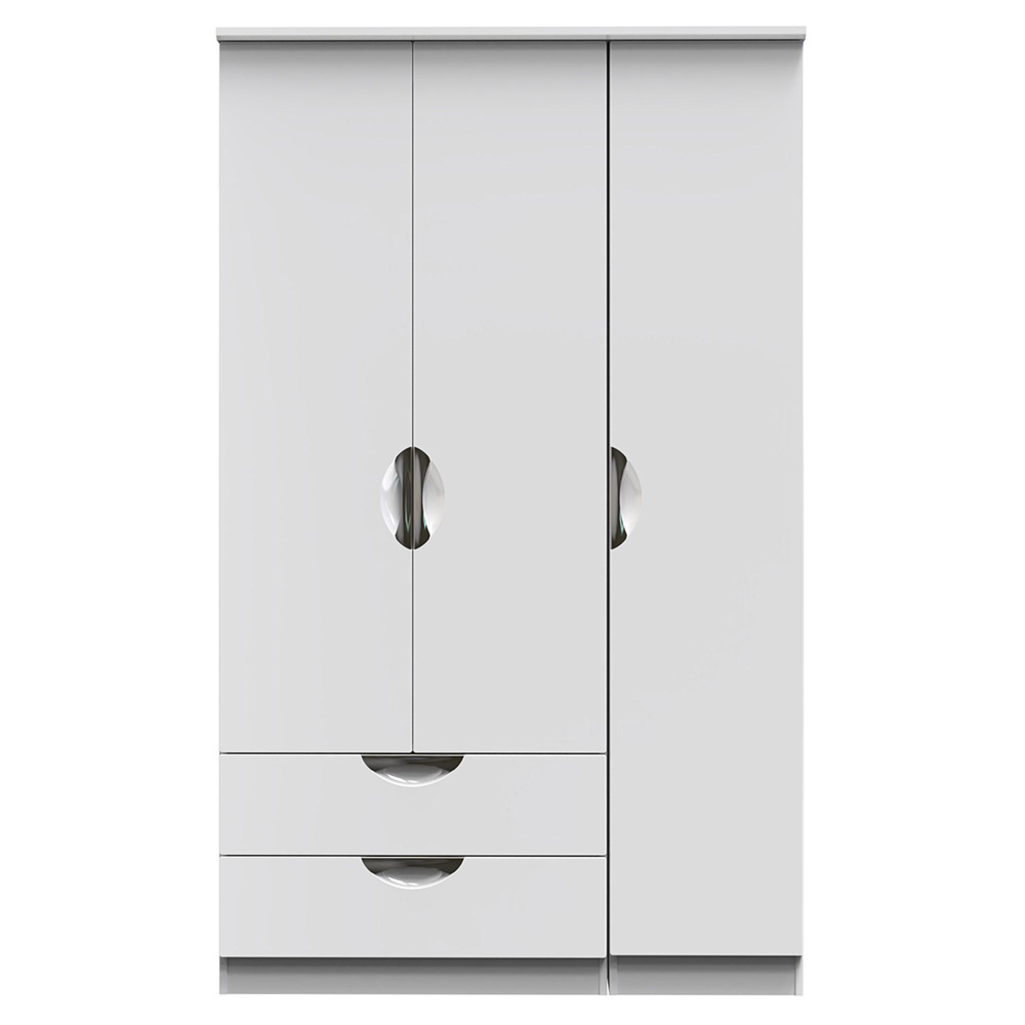 Camden Wardrobe - 3 Door - Triple Tall - LHF 2 Drawers - White Gloss