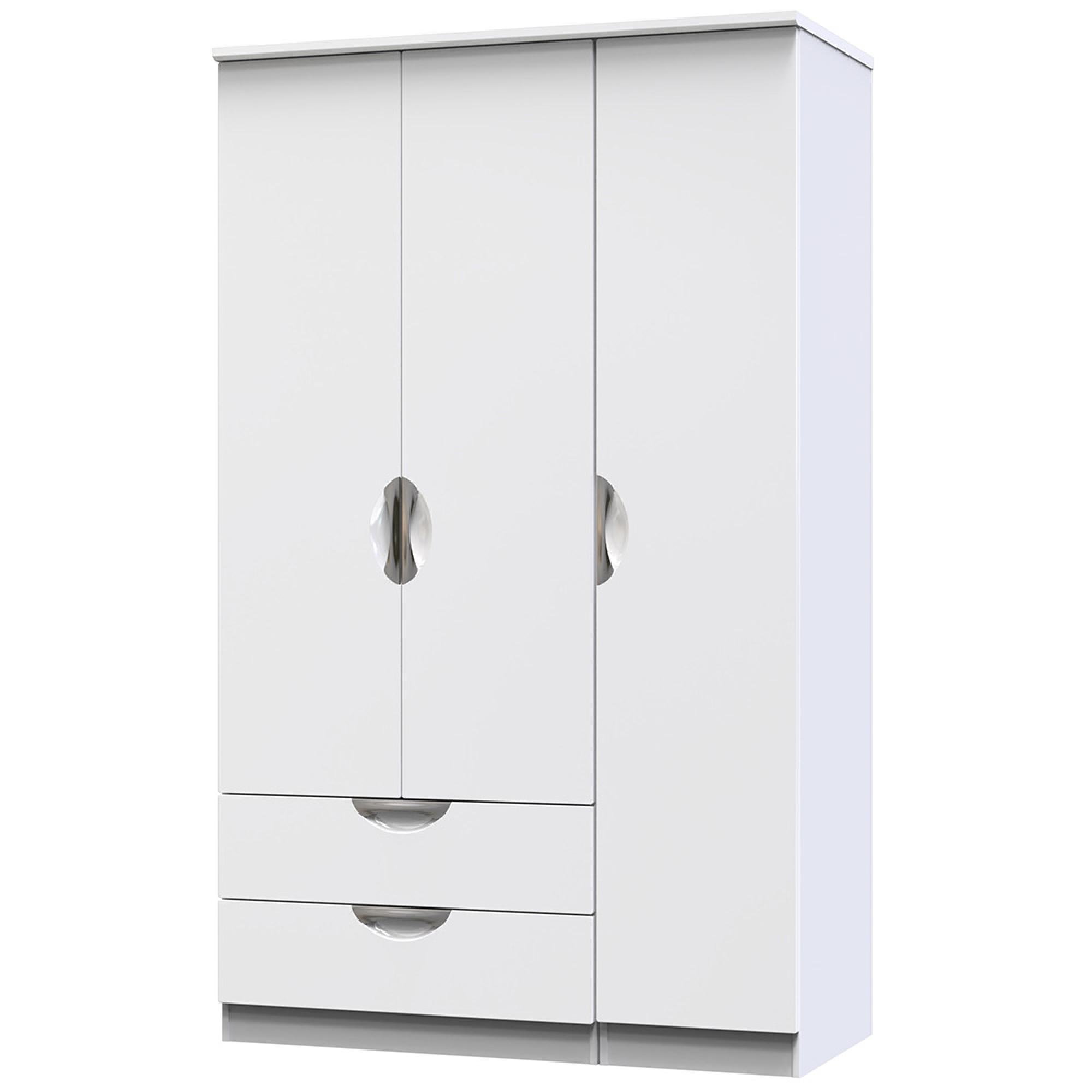 Camden Wardrobe - 3 Door - Triple Tall - LHF 2 Drawers - White Gloss