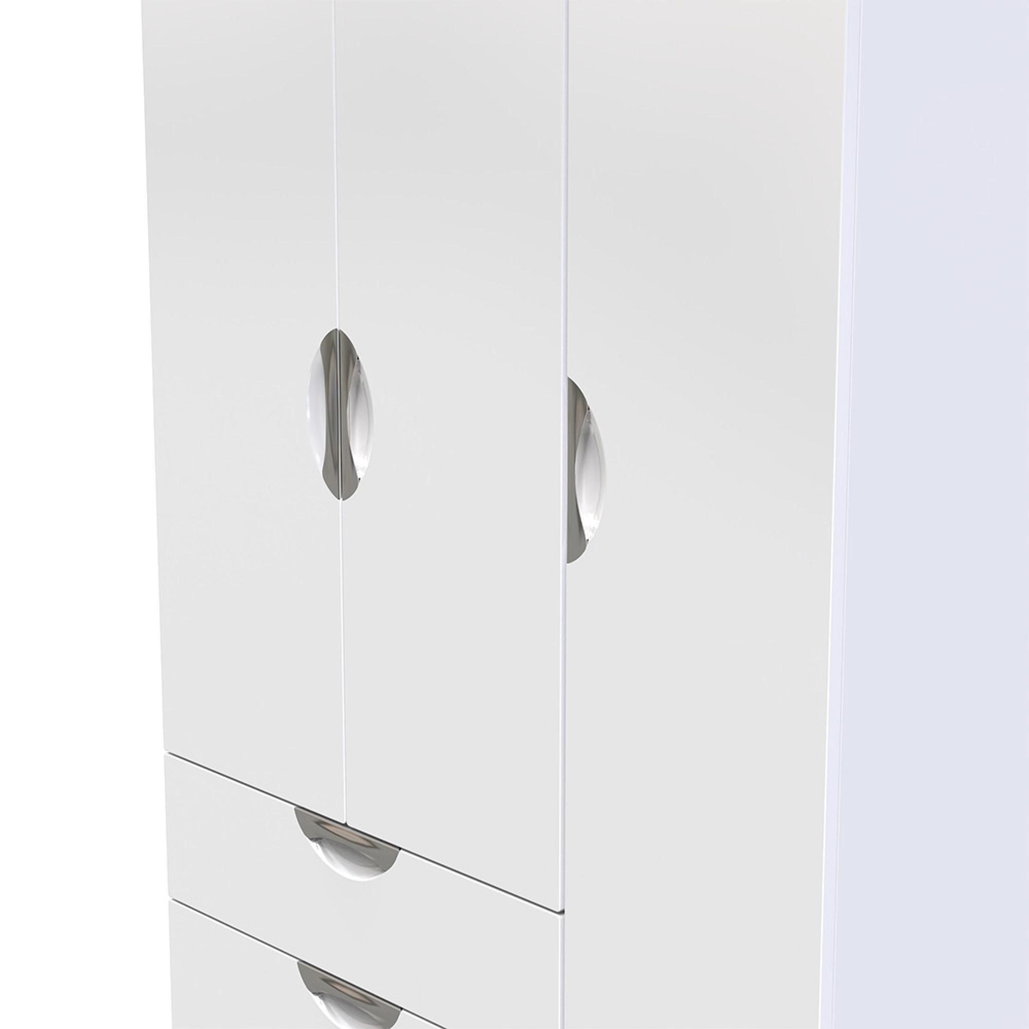 Camden Wardrobe - 3 Door - Triple Tall - LHF 2 Drawers - White Gloss