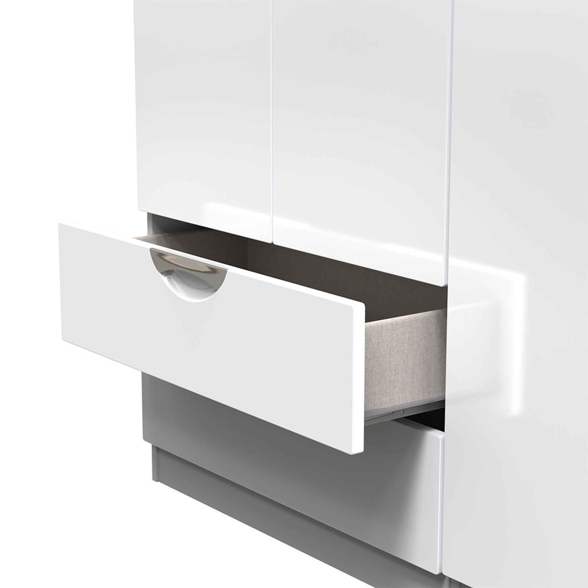 Camden Wardrobe - 3 Door - Triple Tall - LHF 2 Drawers - White Gloss