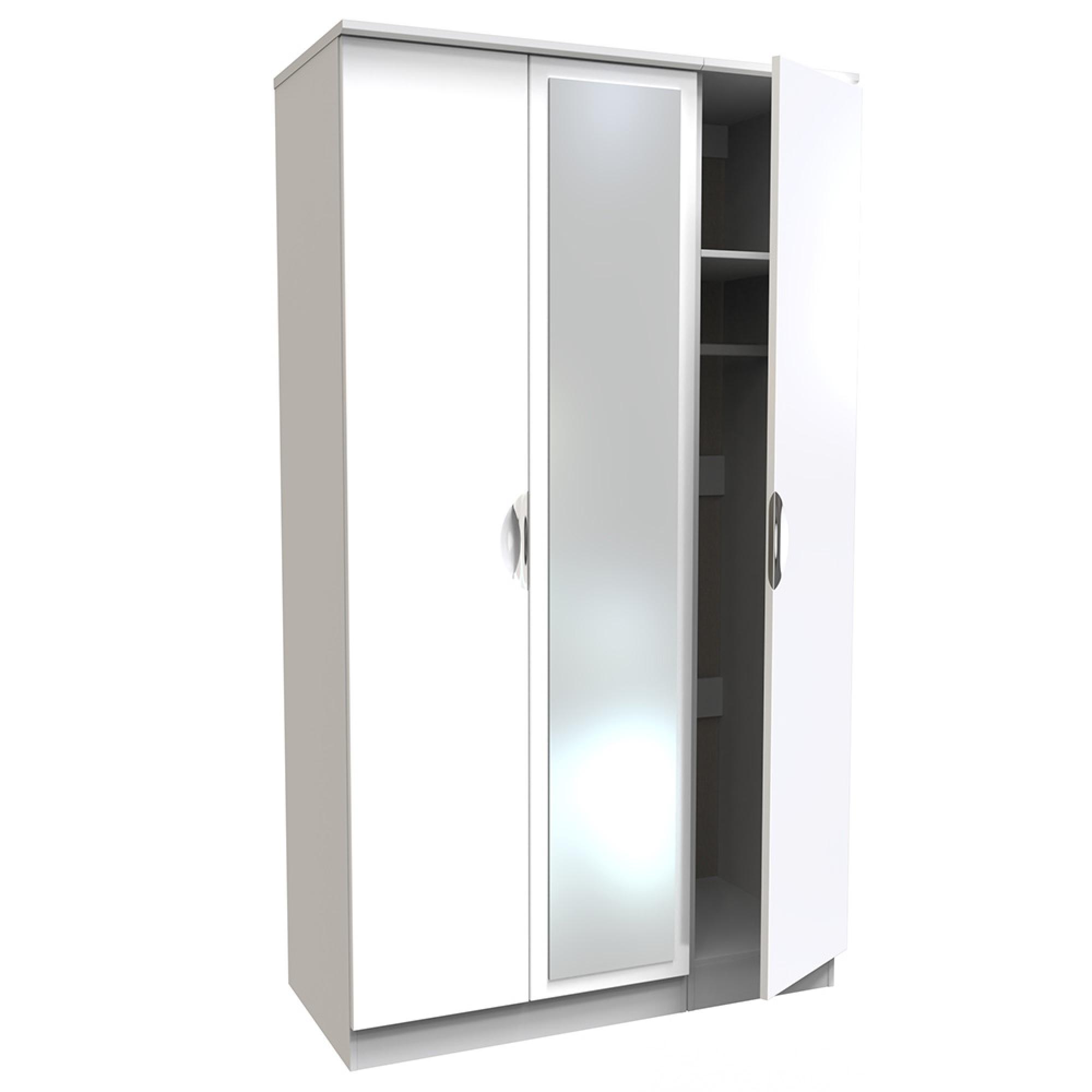 Camden Wardrobe - 3 Door - Triple with 1 Mirror - White Gloss