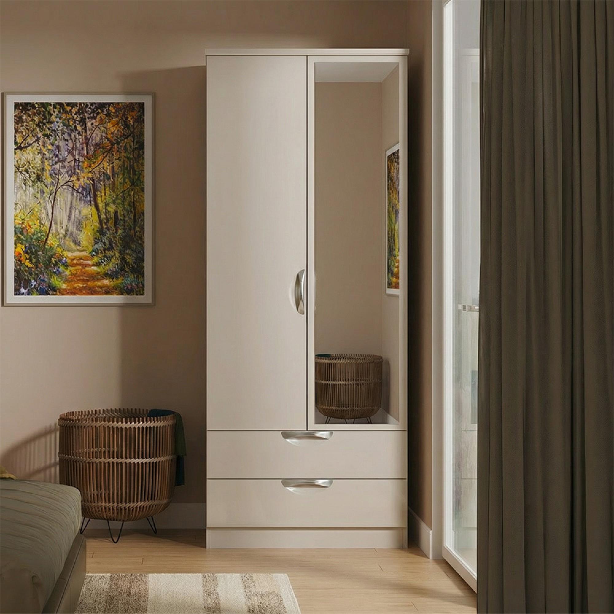 Camden Wardrobe - 2 Door - Combi with 1 Mirror - Cashmere