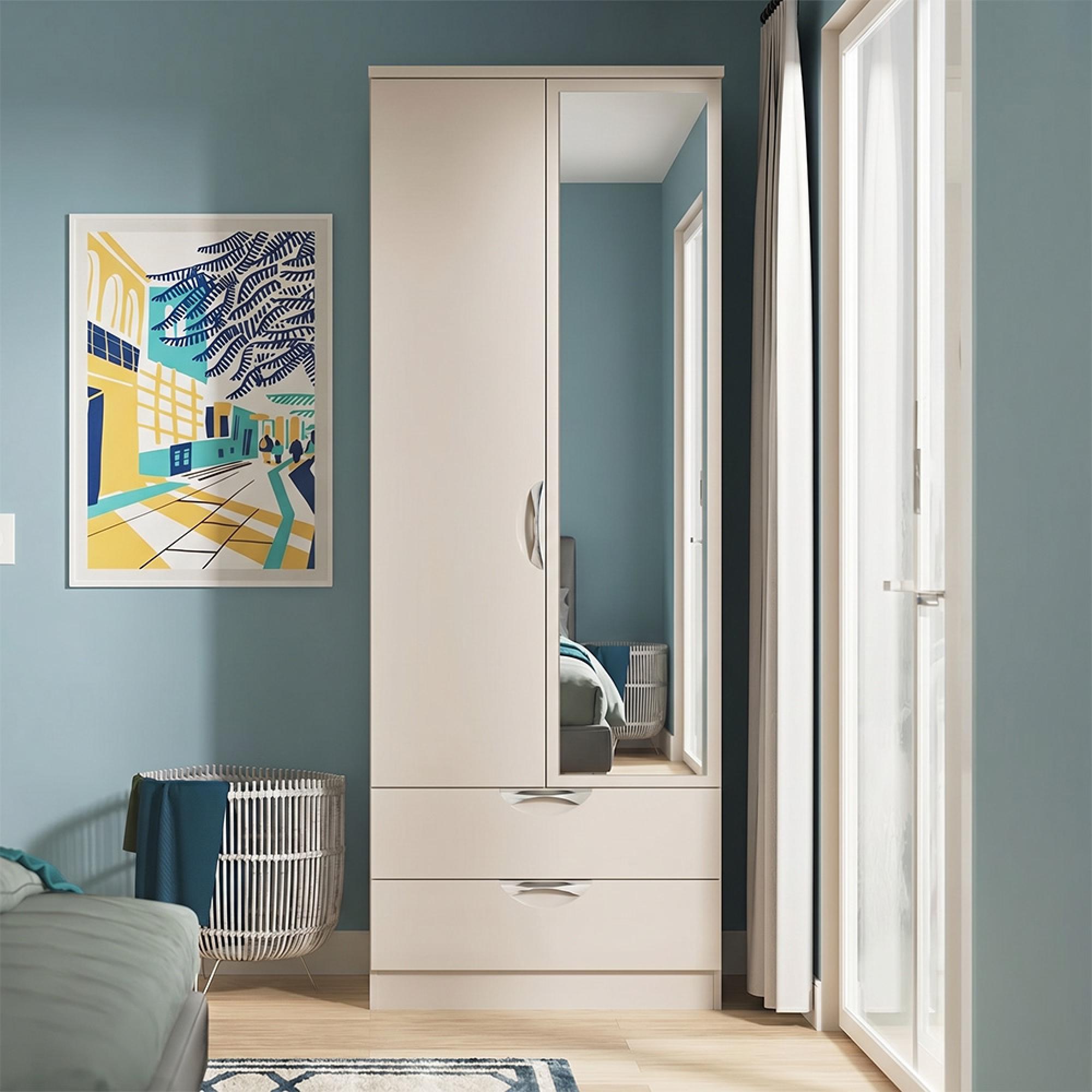 Camden Wardrobe - 2 Door - Tall Combi with 1 Mirror - Cashmere