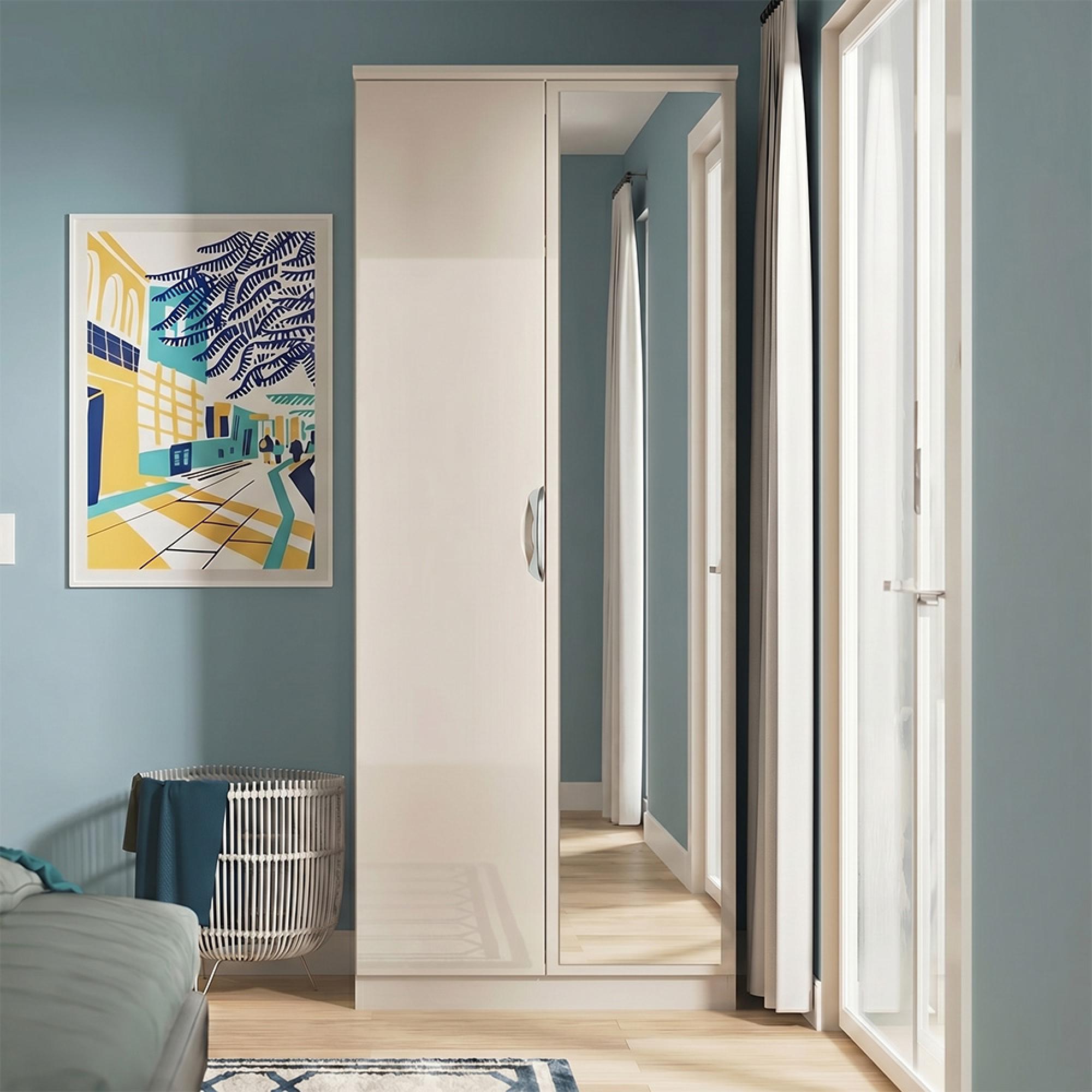Camden Wardrobe - 2 Door - Tall with 1 Mirror - Cashmere
