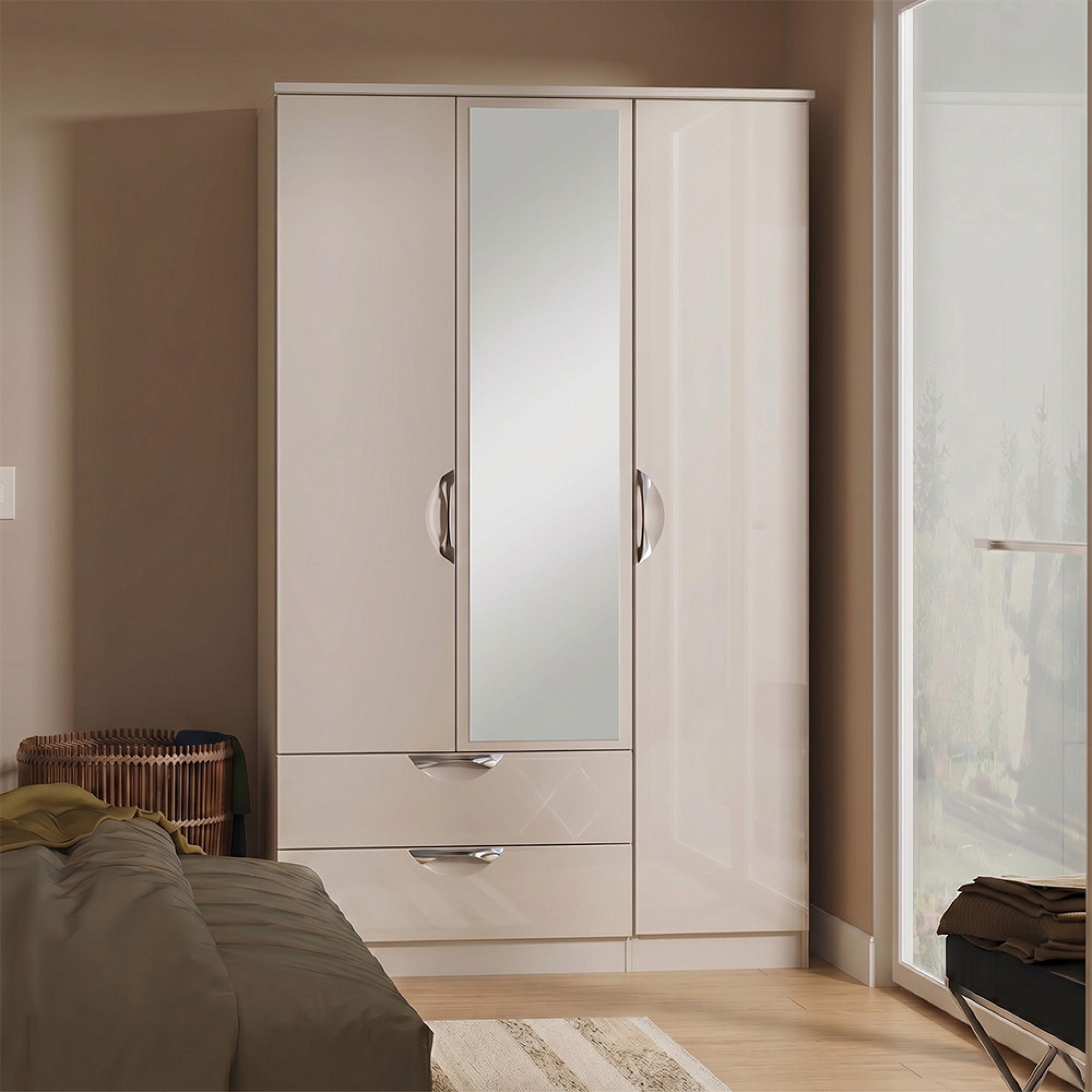 Camden Wardrobe - 3 Door - Combi with 1 Mirror - LHF 2 Drawers - Cashmere