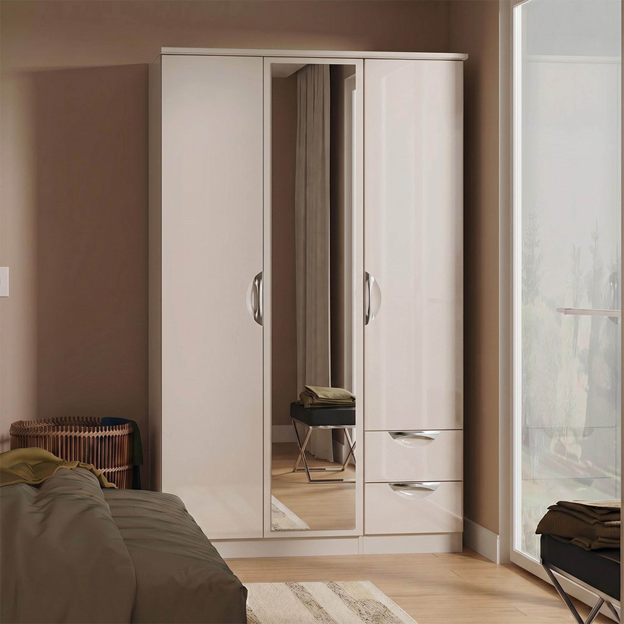 Camden Wardrobe - 3 Door - Combi with 1 Mirror - RHF 2 Drawers - Cashmere