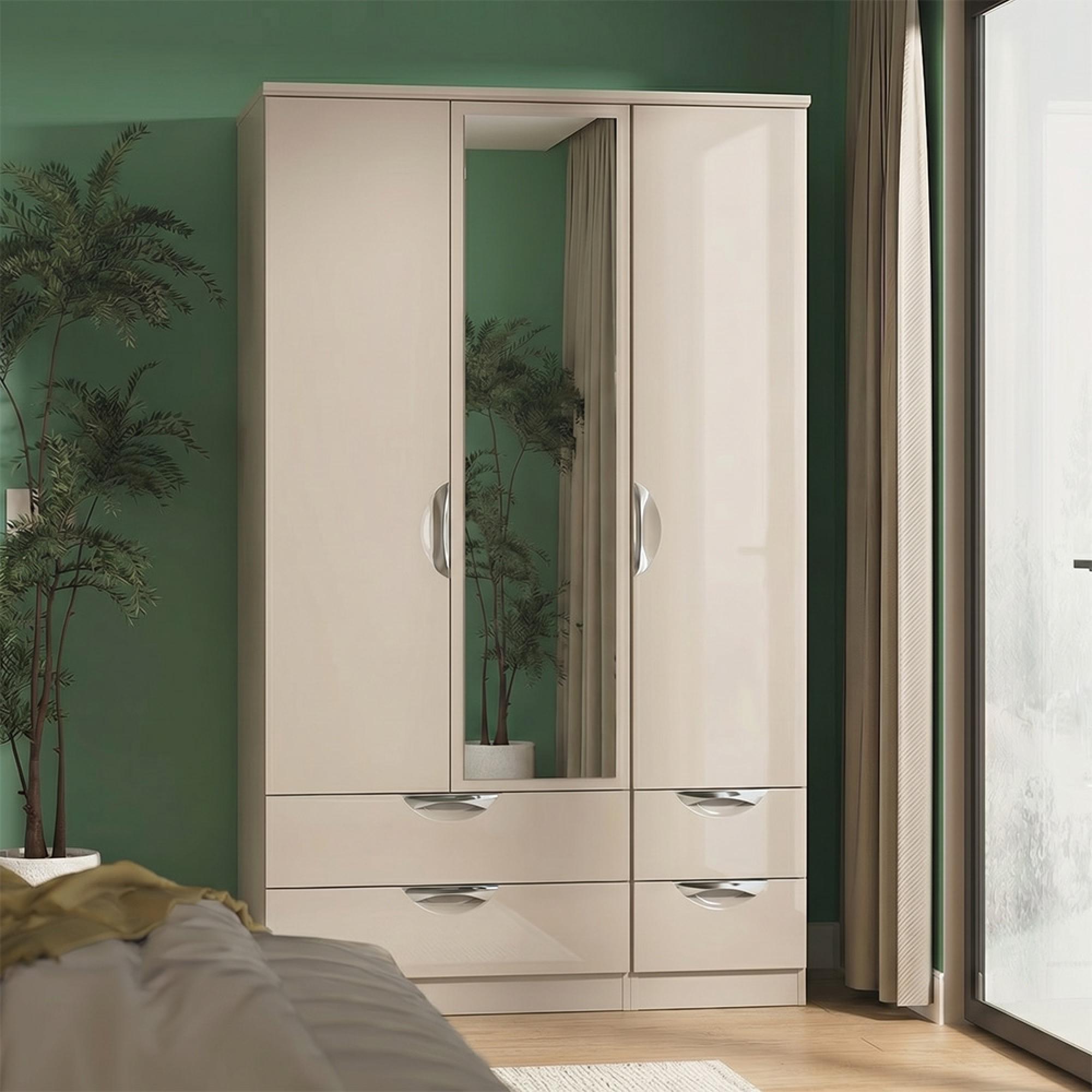 Camden Wardrobe - 3 Door - Tall Combi with 1 Mirror - Cashmere