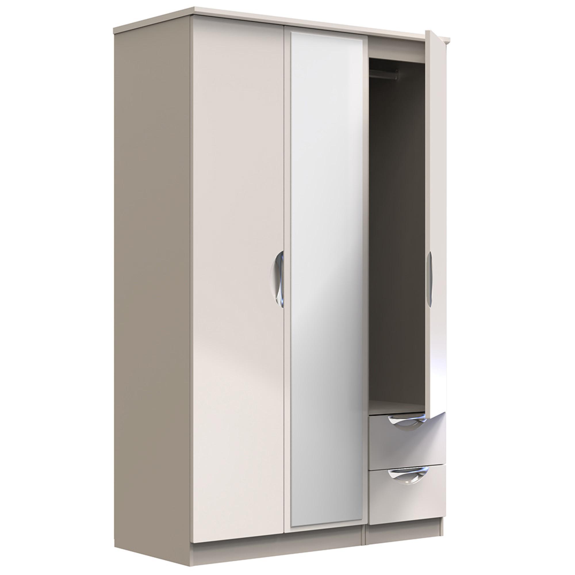 Camden Wardrobe - 3 Door - Combi with 1 Mirror - RHF 2 Drawers - Cashmere