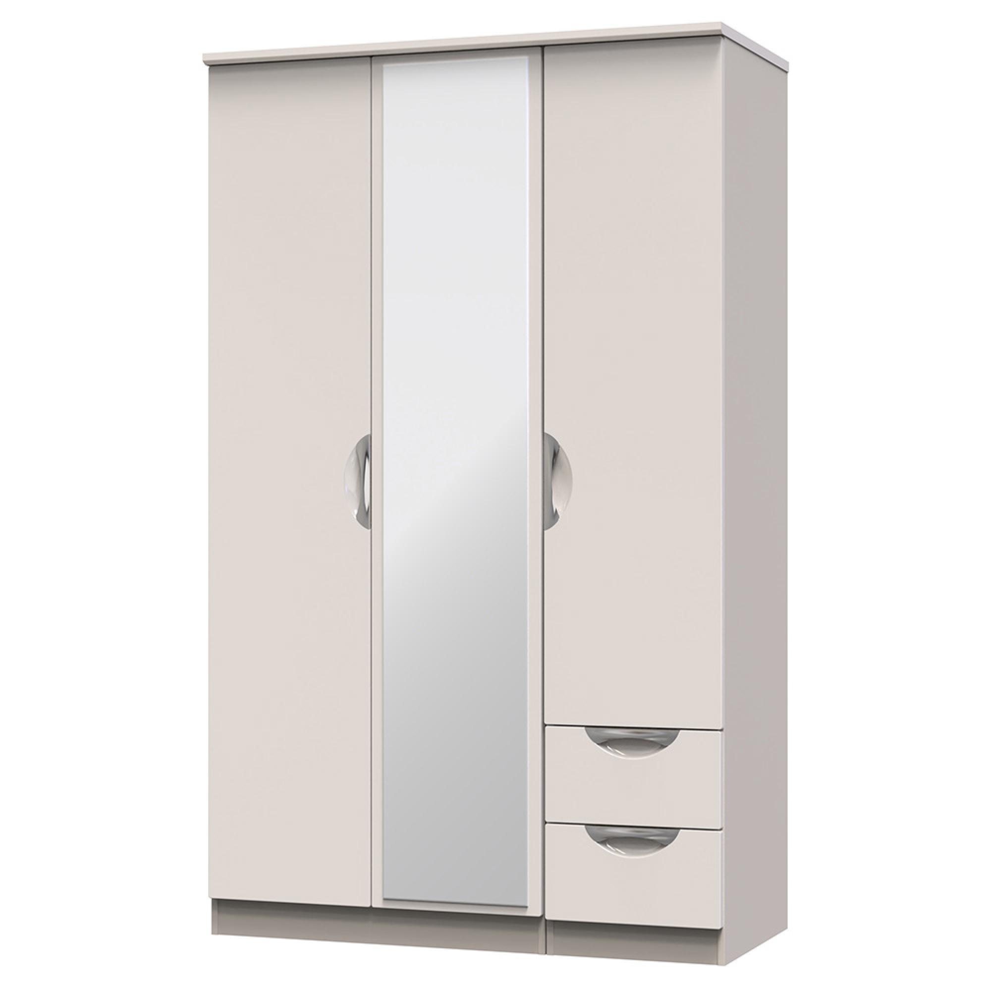 Camden Wardrobe - 3 Door - Combi with 1 Mirror - RHF 2 Drawers - Cashmere