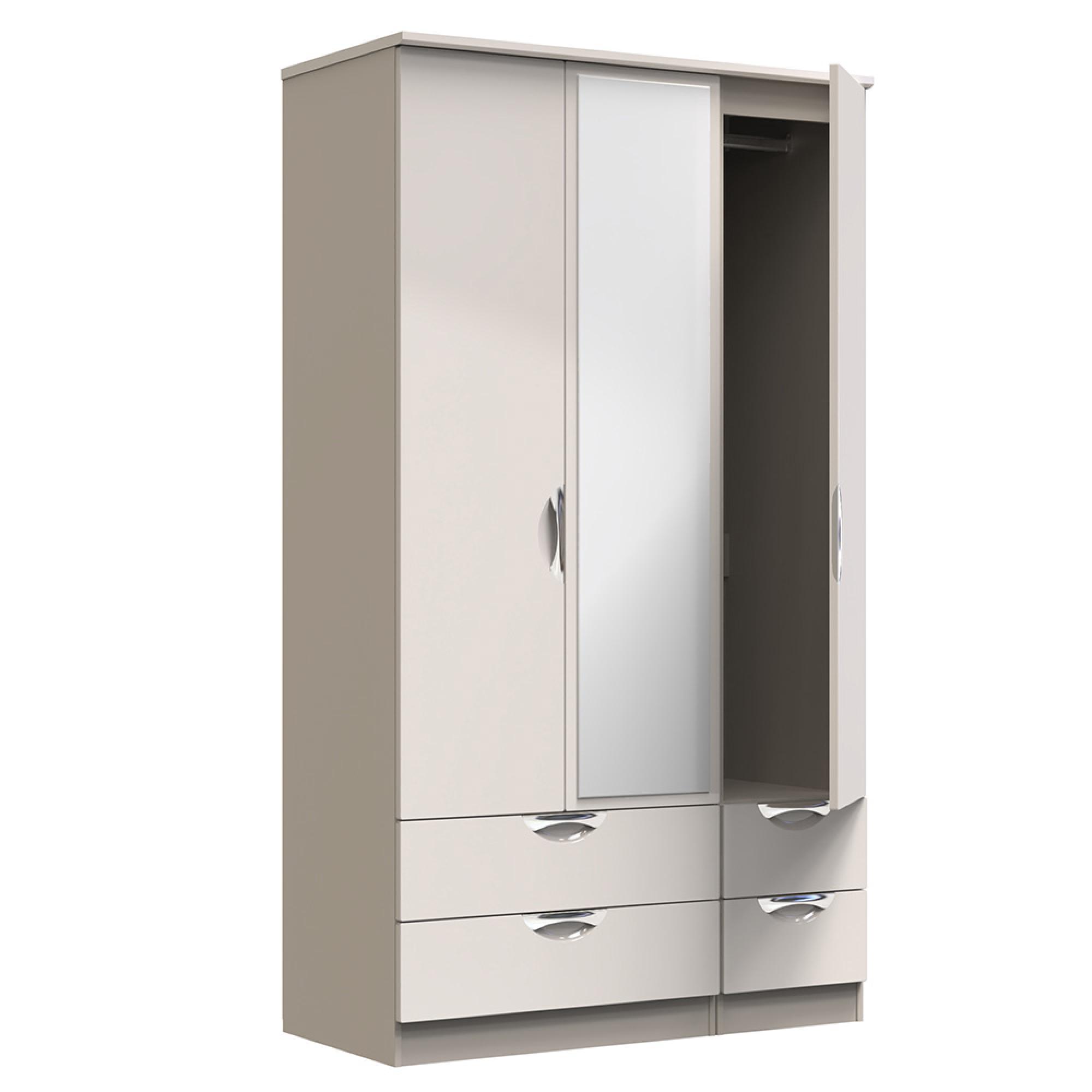 Camden Wardrobe - 3 Door - Tall Combi with 1 Mirror - Cashmere