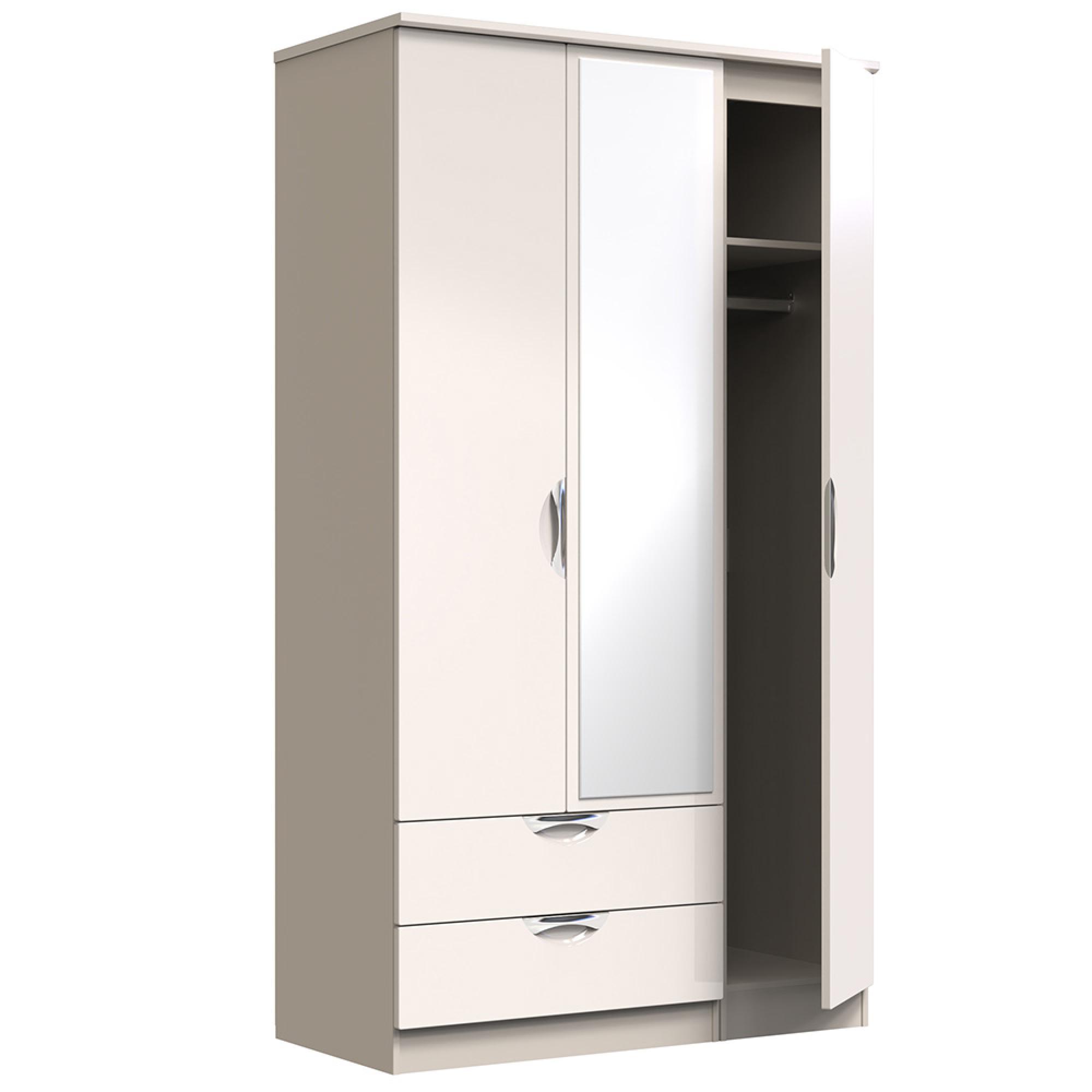 Camden Wardrobe - 3 Door - Tall Combi - with 1 Mirror - LHF 2 Drawers - Cashmere
